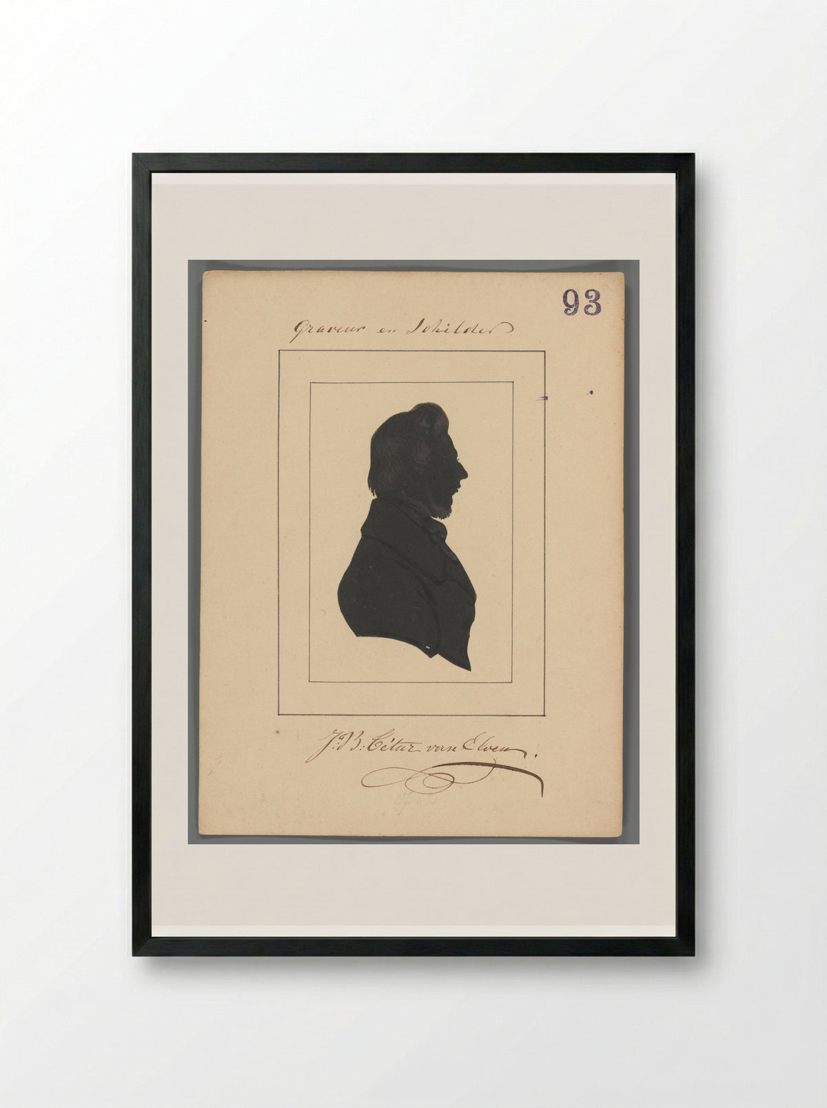 Silhouette Portrait of Jan Baptist Tetar van Elven - Elisabeth Alida Haanen - Framed Print Black