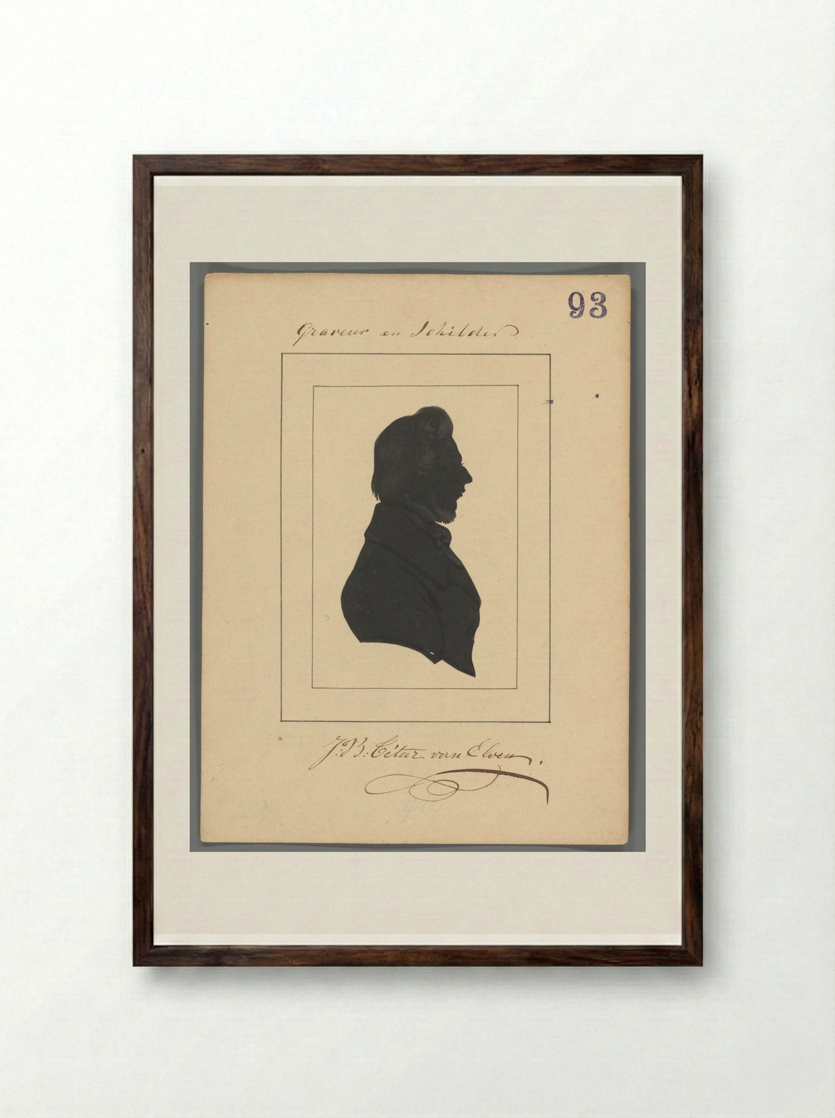 Silhouette Portrait of Jan Baptist Tetar van Elven - Elisabeth Alida Haanen - Framed Print Dark Wood