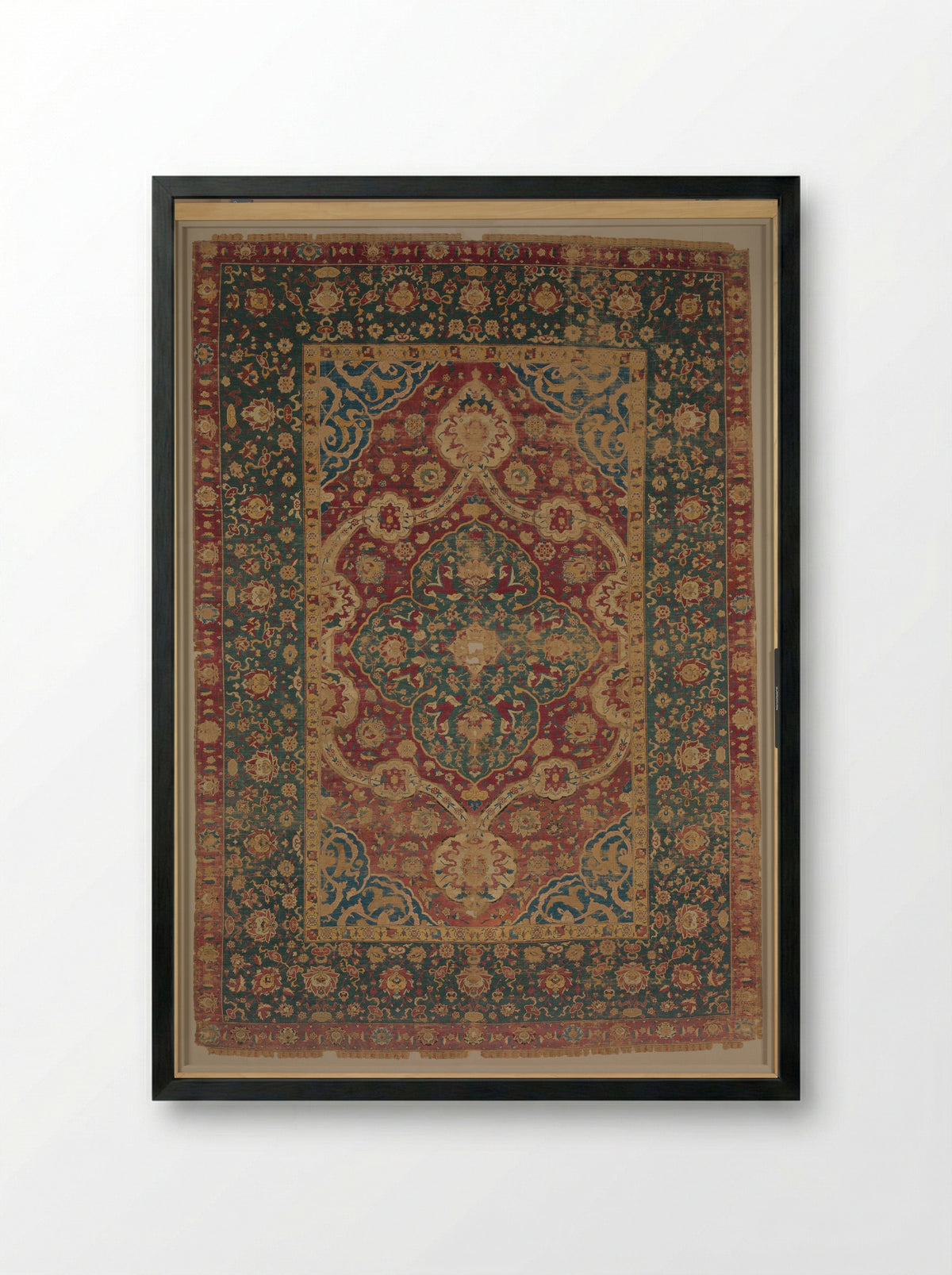 Silk Kashan Carpet - Unknown Artist - Framed Print Black