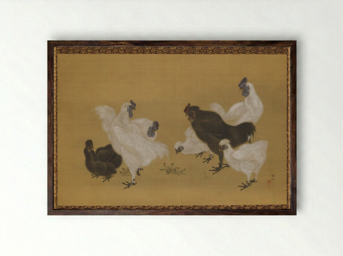 Silkies - Mori Sosen - Framed Print Dark Wood