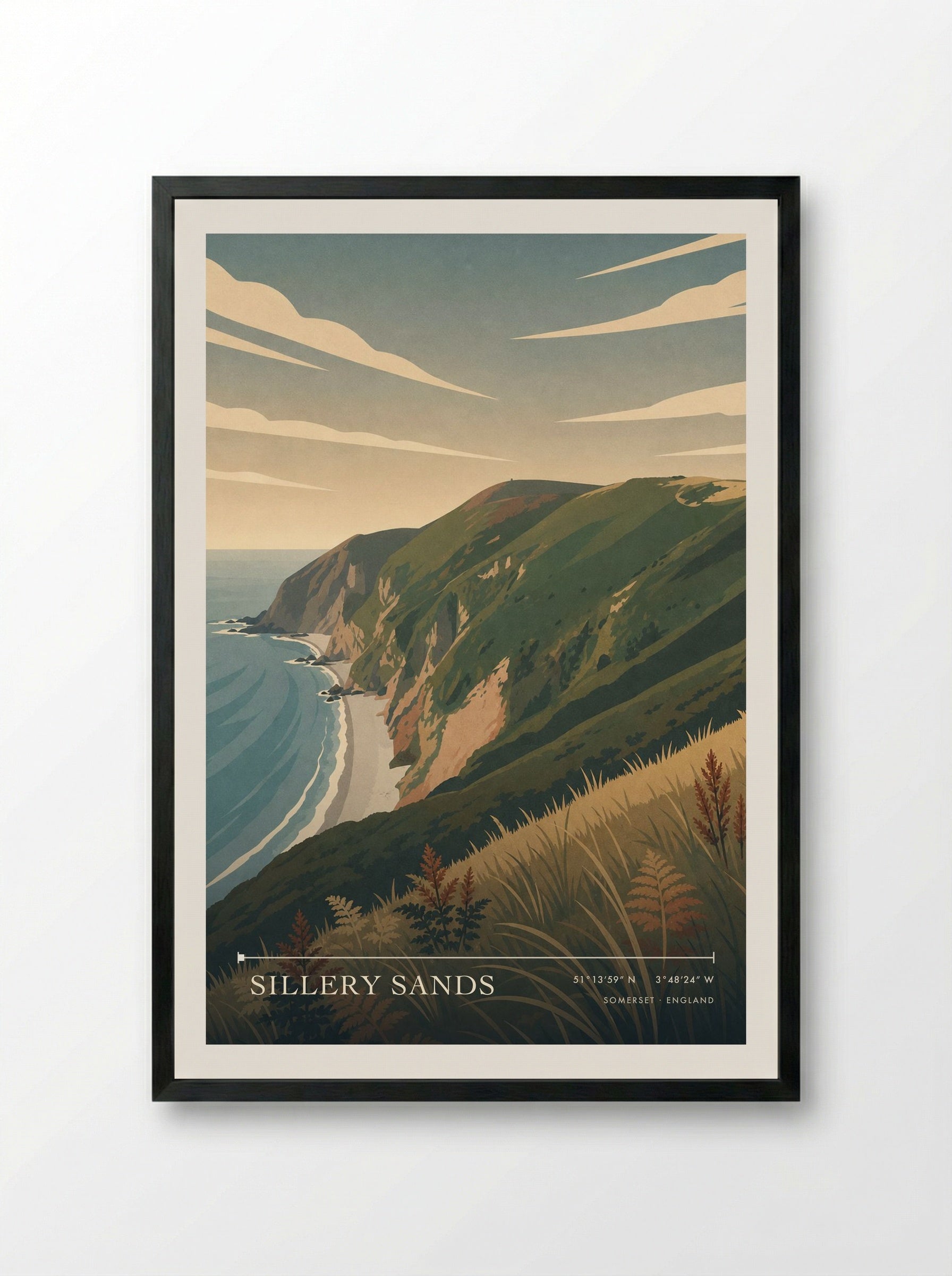 Sillery Sands Somerset England Travel Poster - Framed Print Black