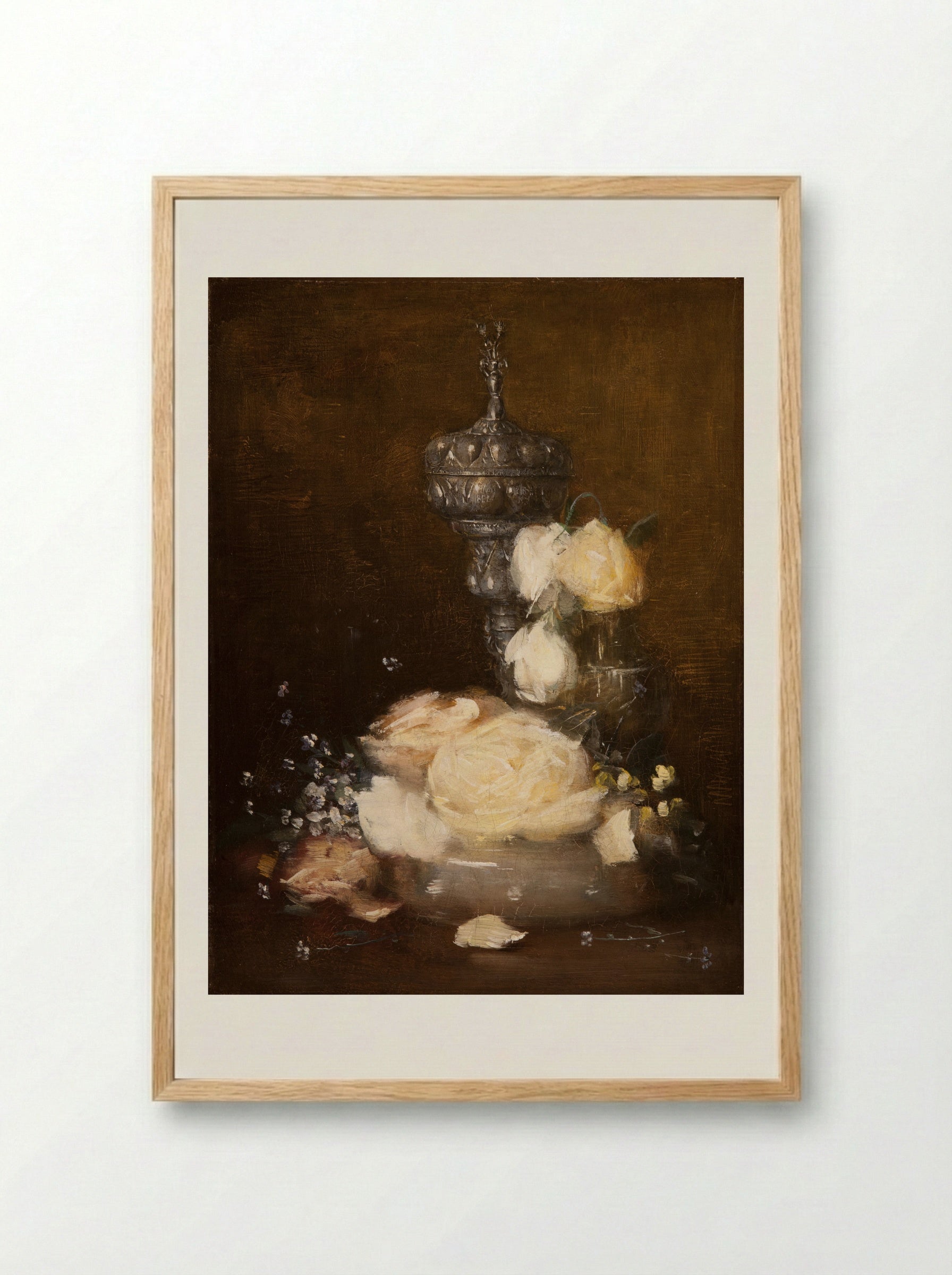 Silver Chalice with Roses - Julian Alden Weir - Framed Print Wood