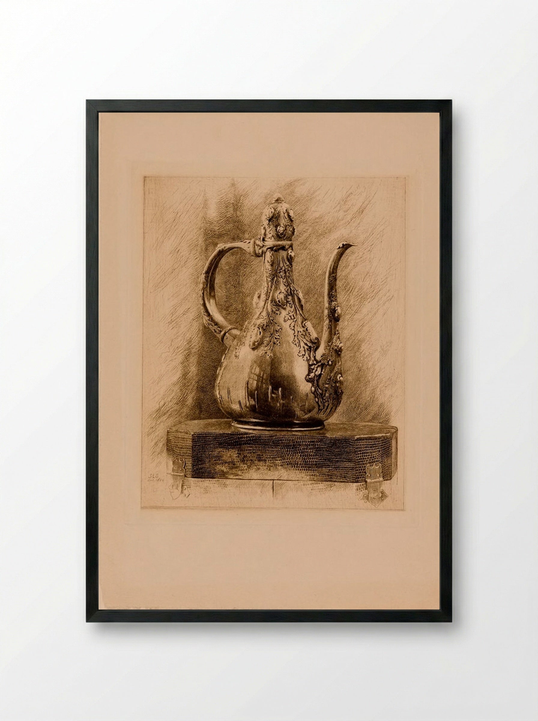Silver Coffee Pot Set with Rough Pearls, Persian Design - Sidney L. Smith - Framed Print Black
