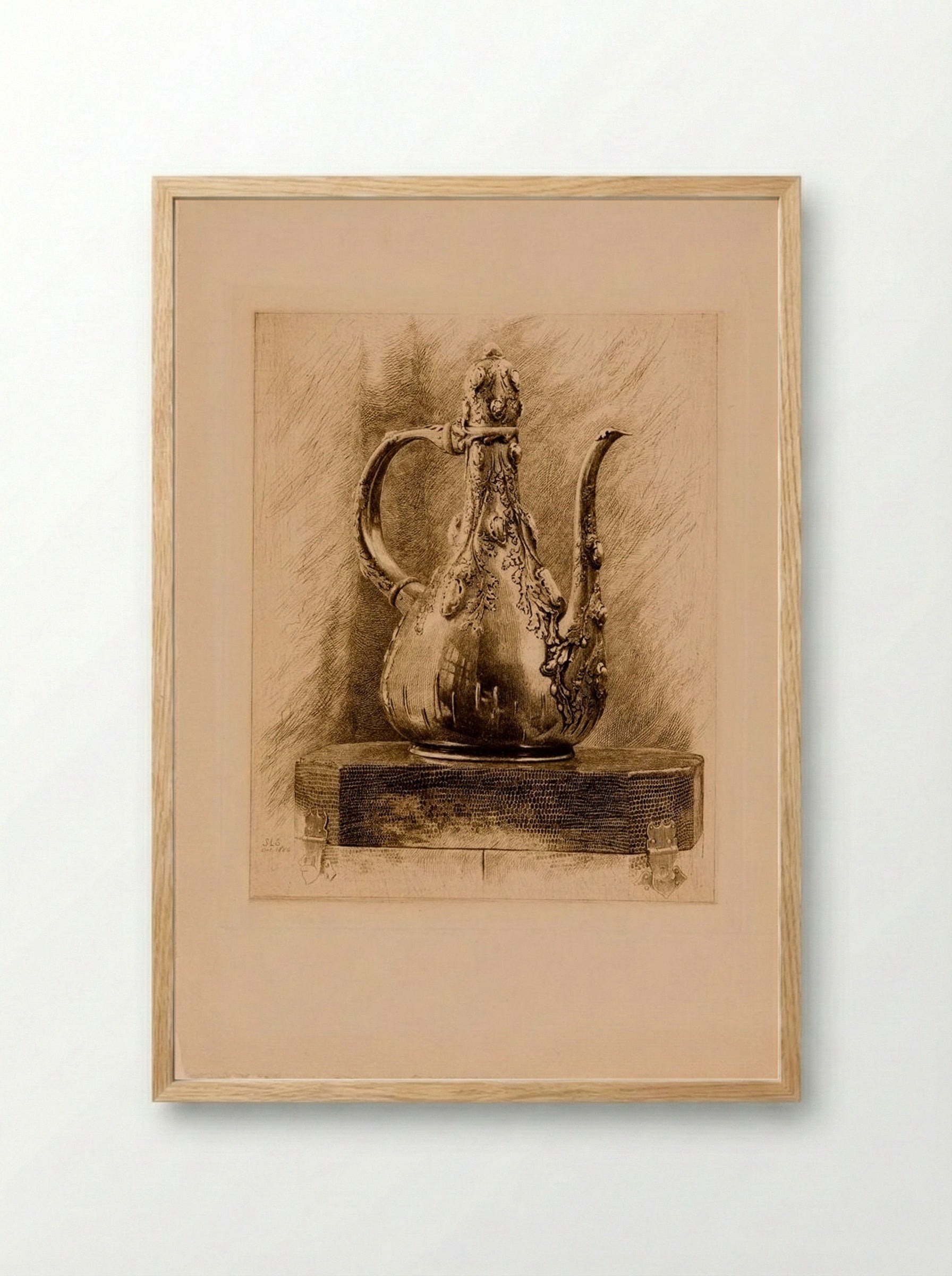 Silver Coffee Pot Set with Rough Pearls, Persian Design - Sidney L. Smith - Framed Print Wood