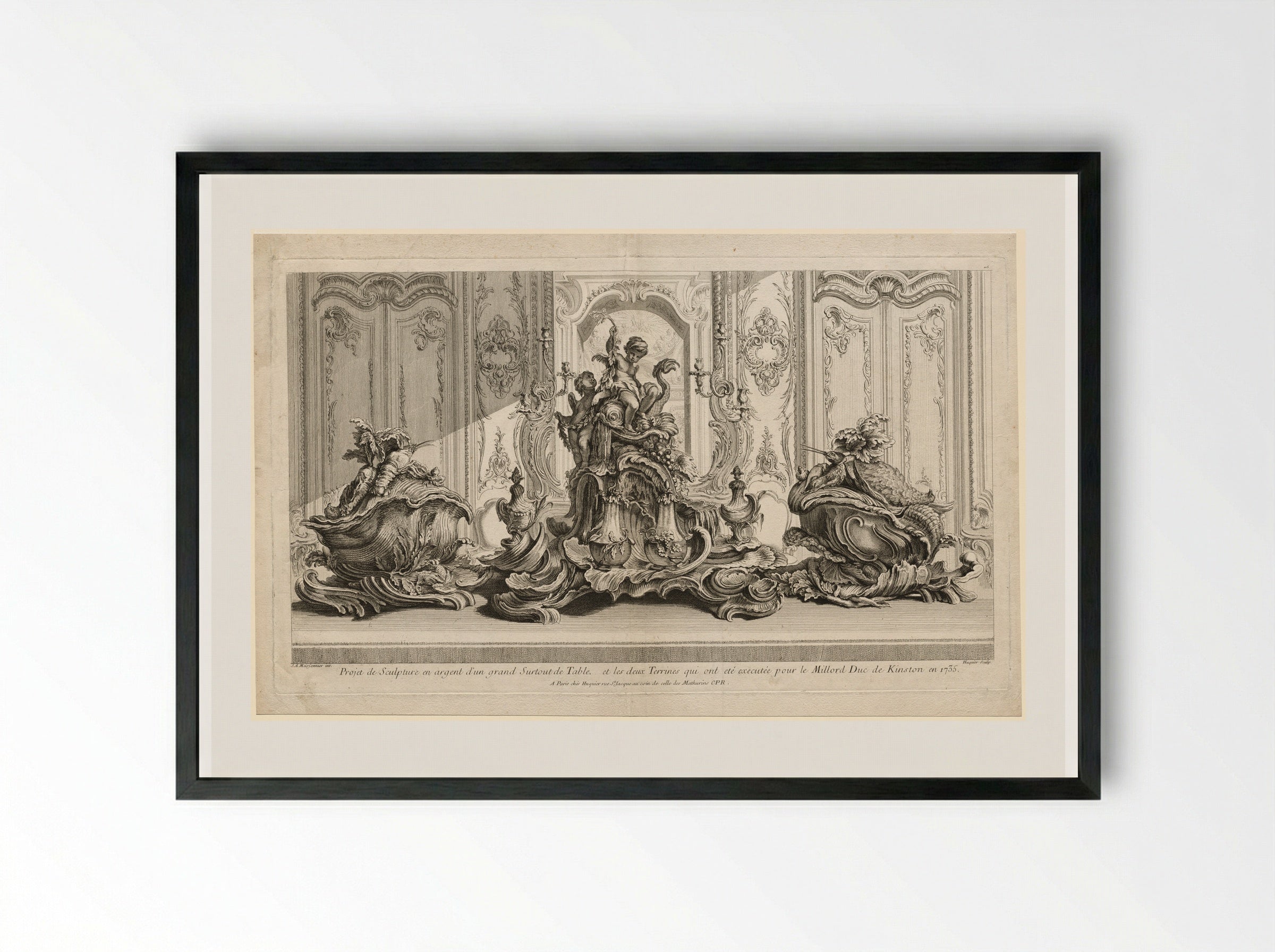 Silver Sculptural Project for a Large Centerpiece and Two Tureens - Gabriel Huquier - Framed Print Black