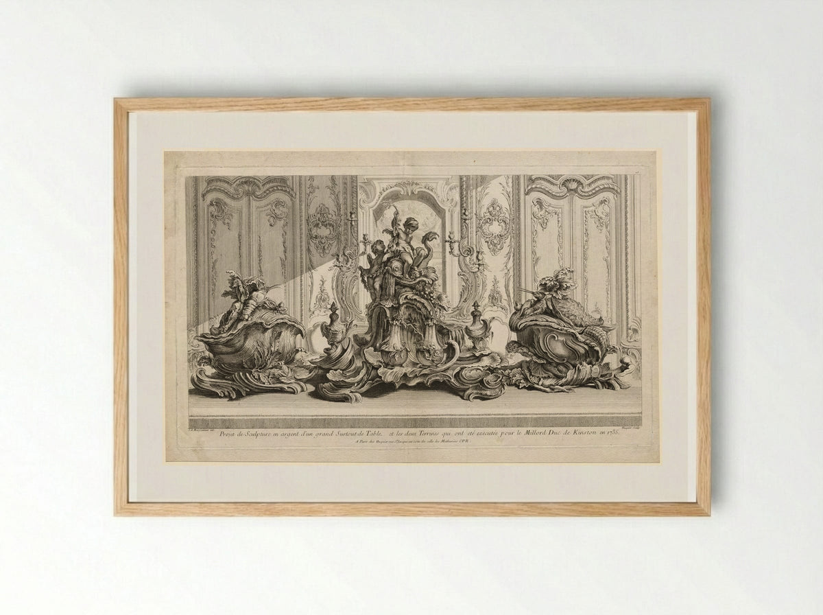 Silver Sculptural Project for a Large Centerpiece and Two Tureens - Gabriel Huquier - Framed Print Wood