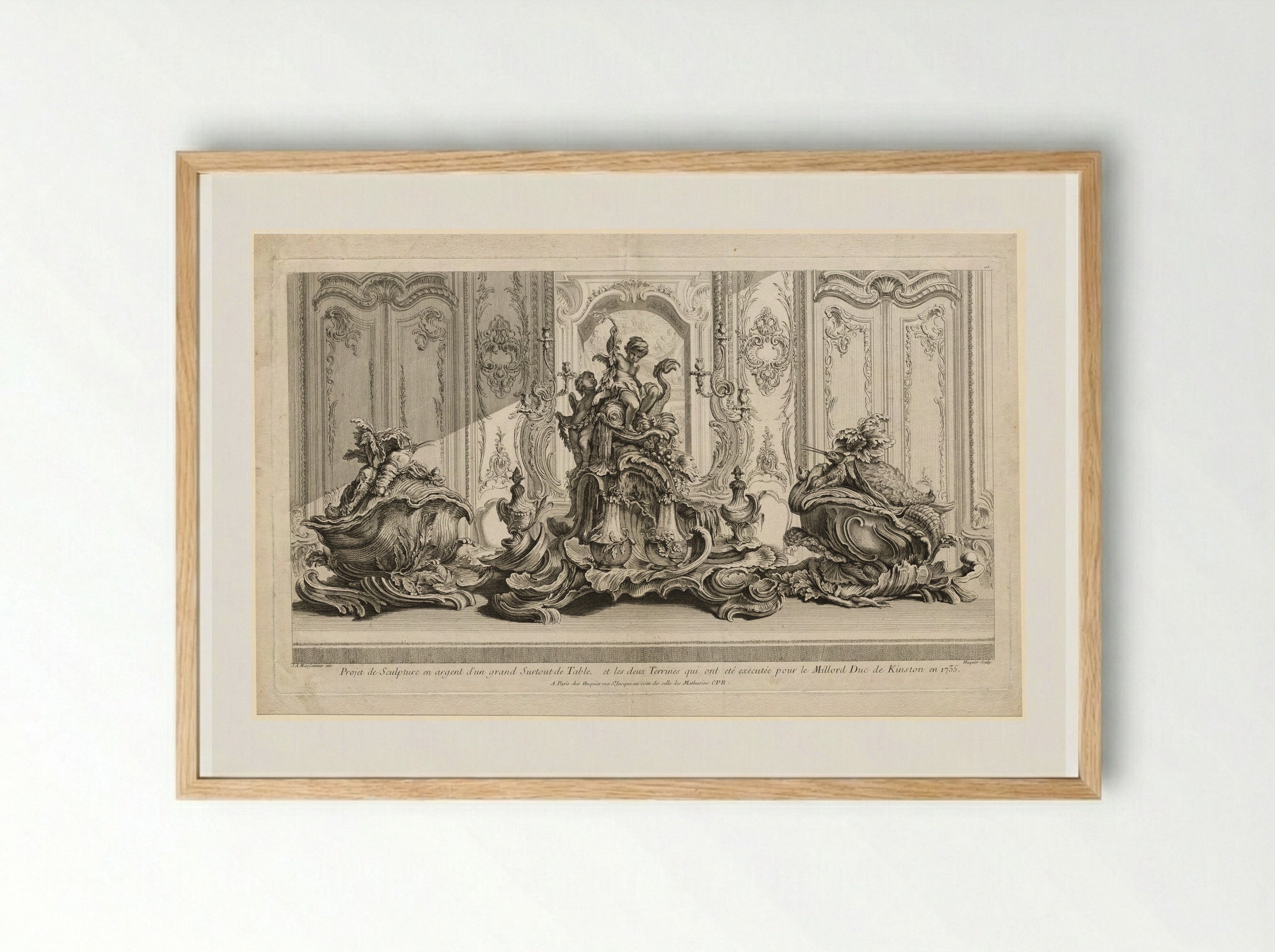 Silver Sculptural Project for a Large Centerpiece and Two Tureens - Gabriel Huquier - Framed Print Wood