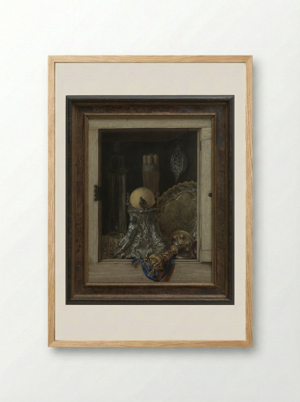 Silverware in an Open Cabinet - Cornelis Norbertus Gysbrechts - Framed Print Wood