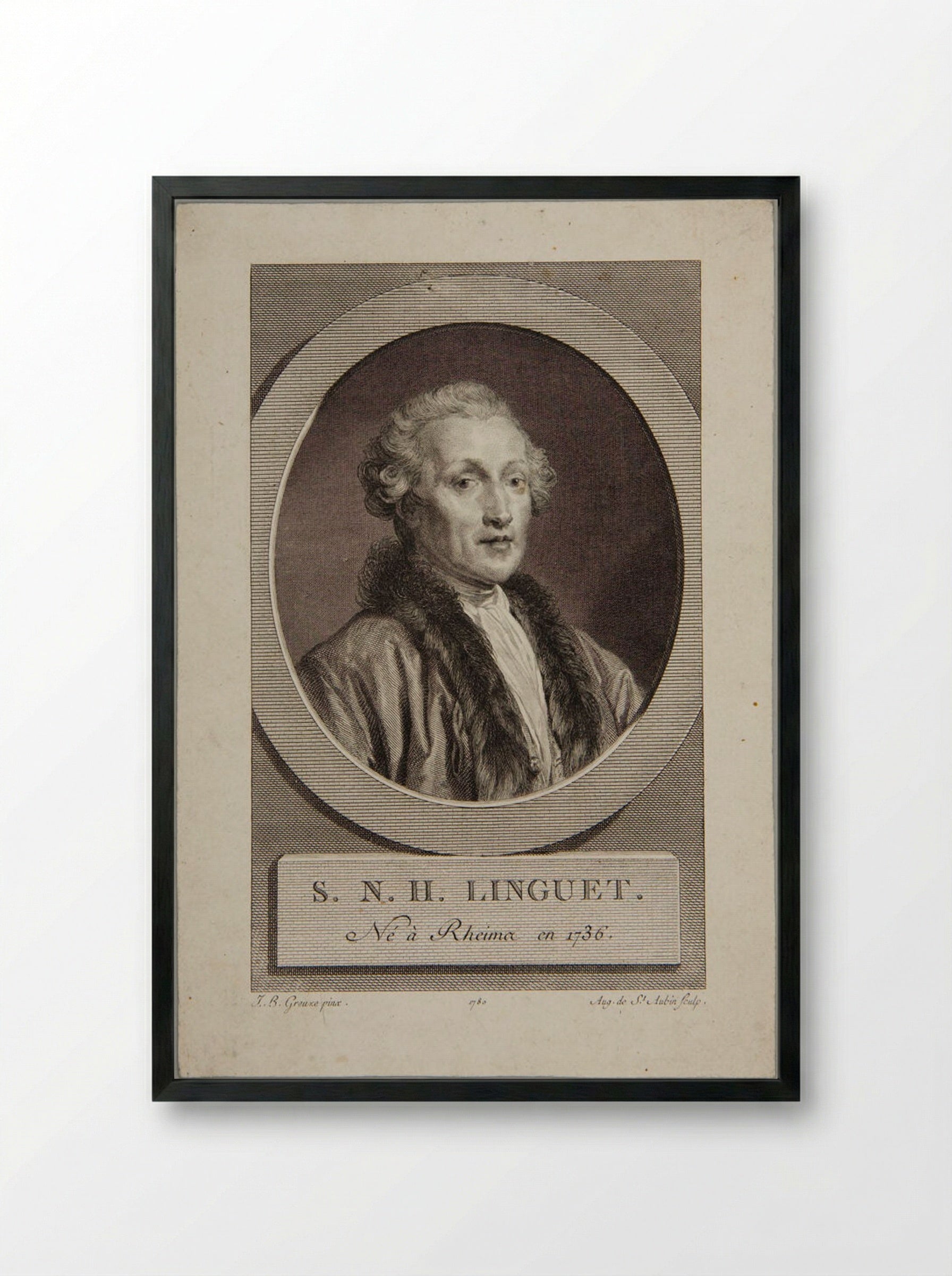Simon-Nicholas Henri Linguet - Augustin de Saint-Aubin - Framed Print Black