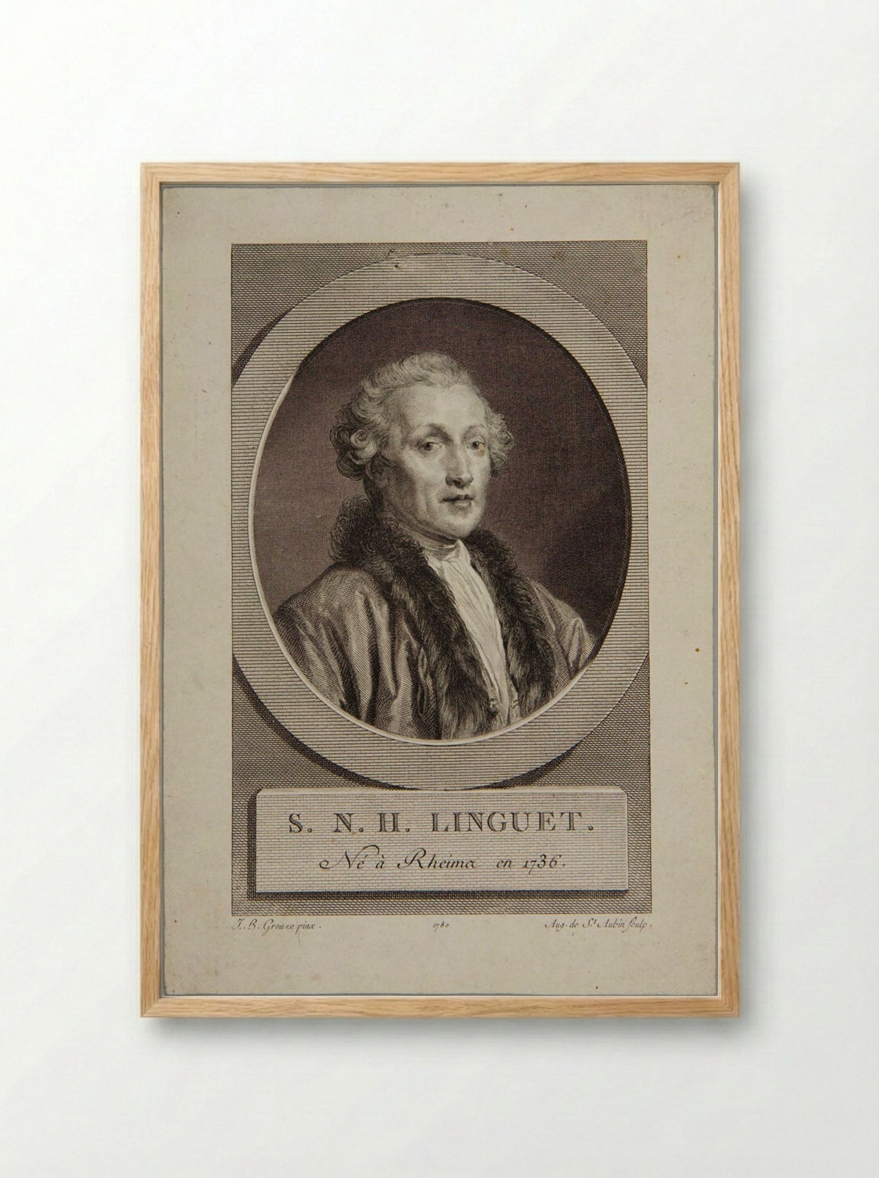 Simon-Nicholas Henri Linguet - Augustin de Saint-Aubin - Framed Print Wood