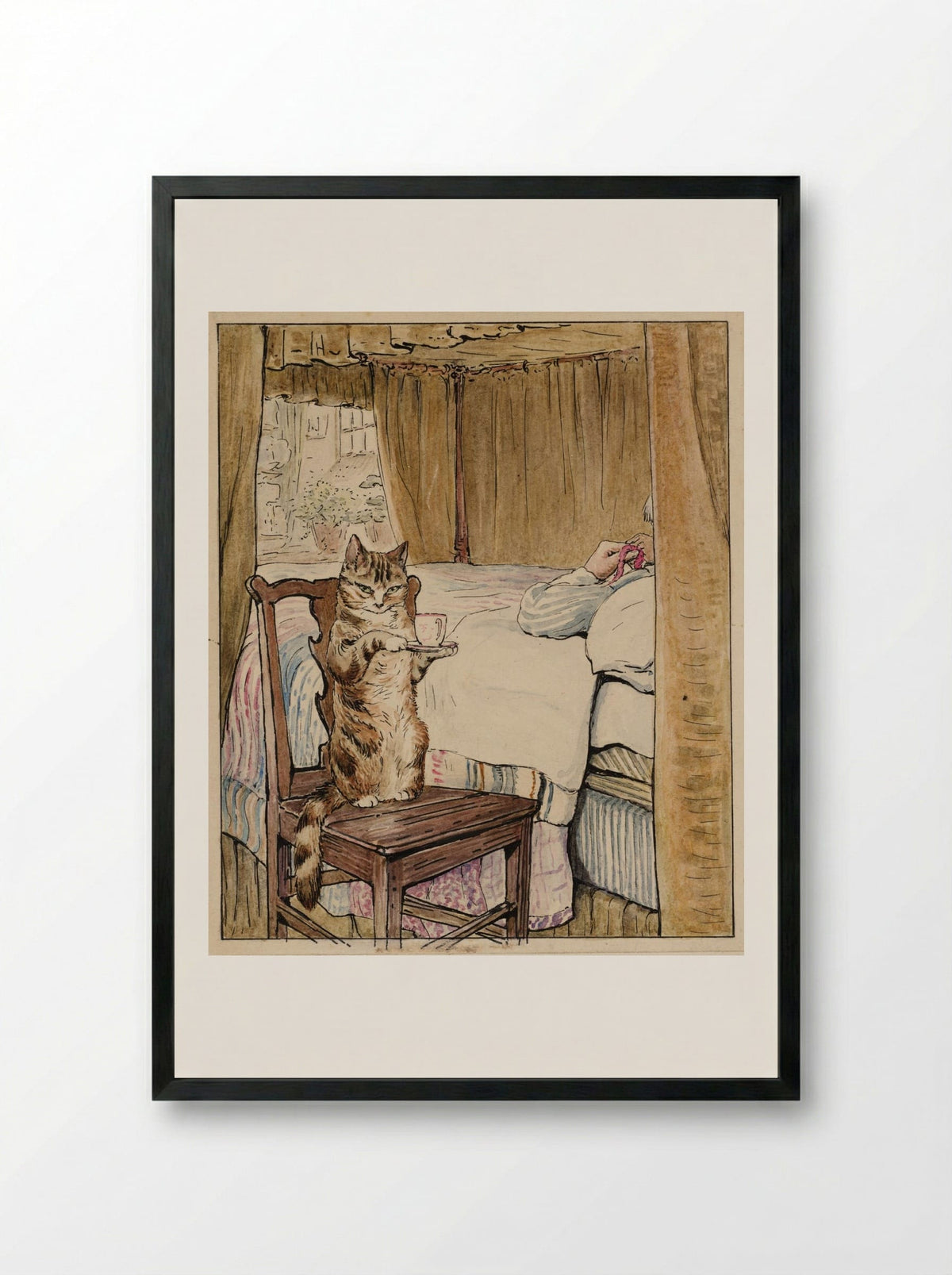 Simpkin at the Tailor’s Bedside - Beatrix Potter - Framed Print Black