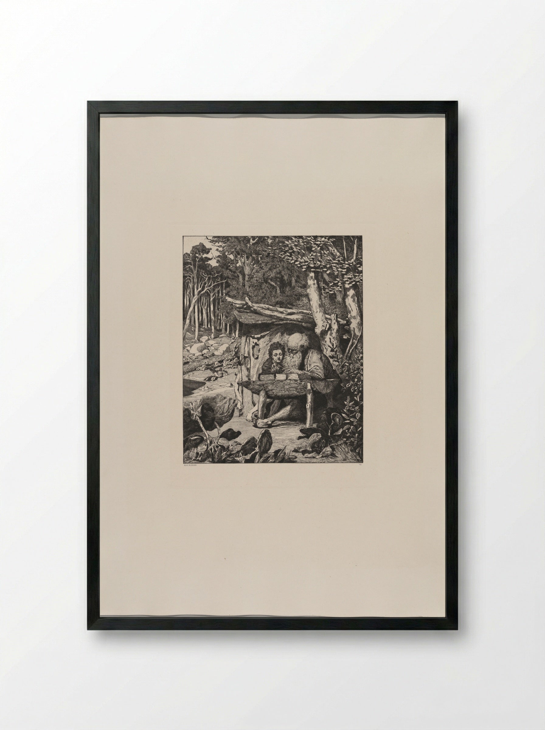 Simplicius' Writing Lesson - Max Klinger - Framed Print Black