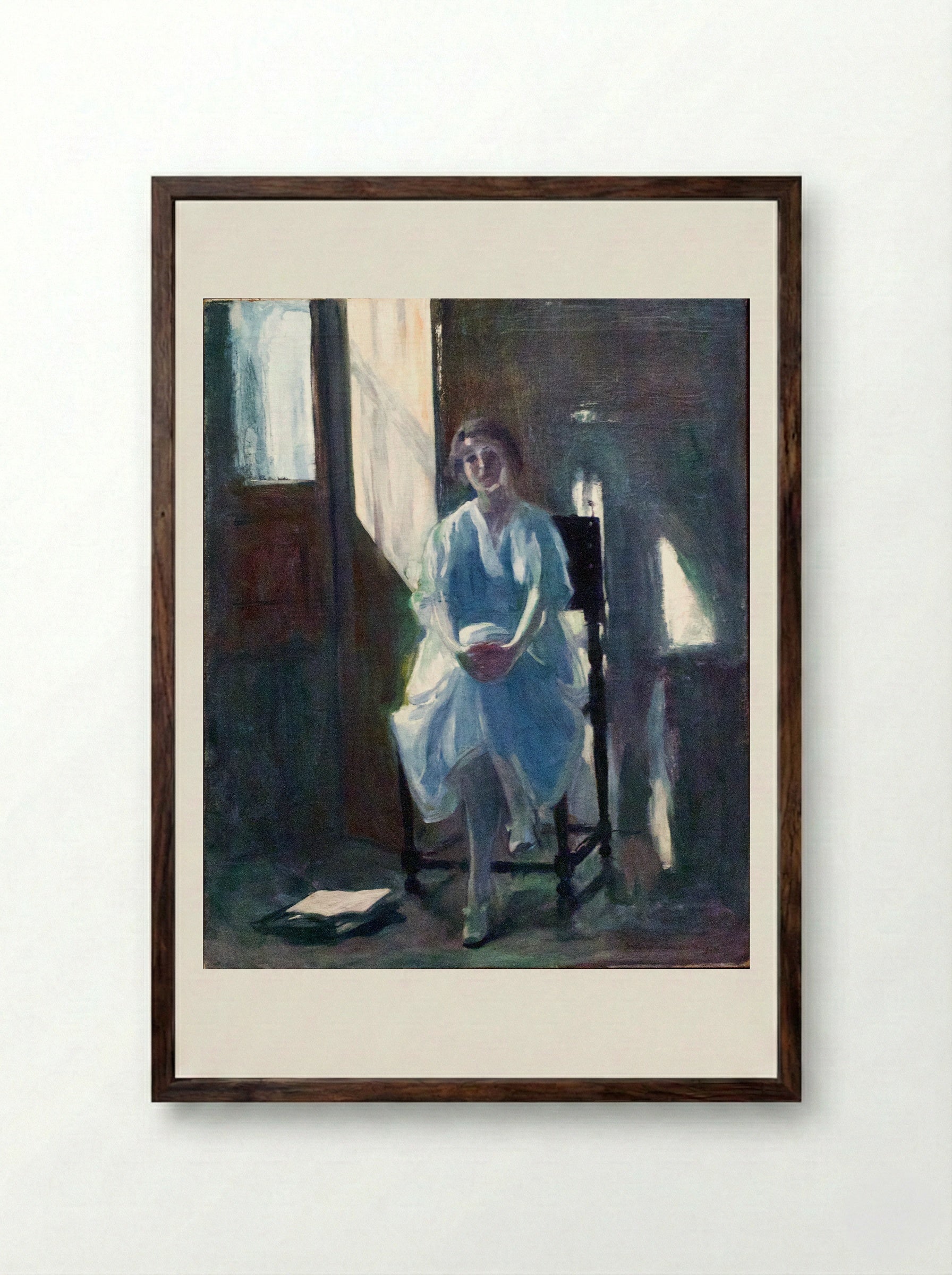 Sinfonia Azul (Maria) - António Carneiro - Framed Print Dark Wood