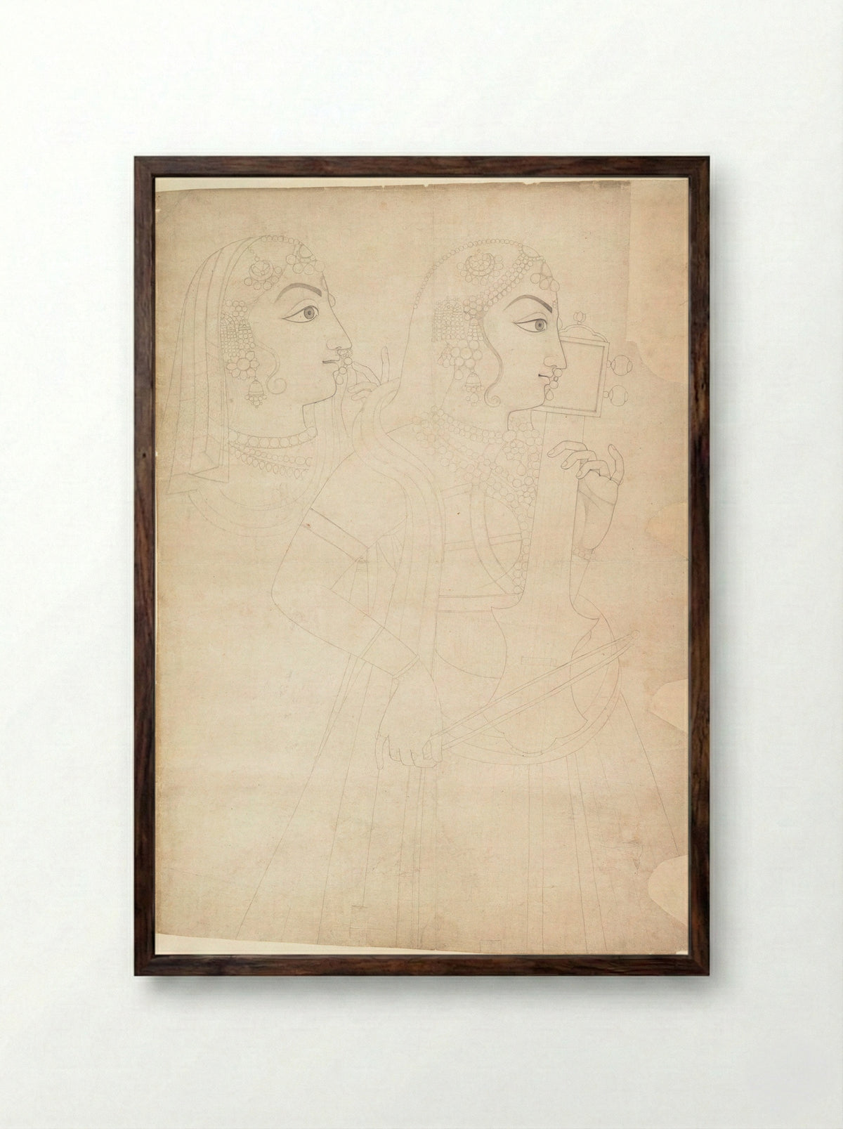 Singer and Sarinda Player - Sahib Ram - Framed Print Dark Wood
