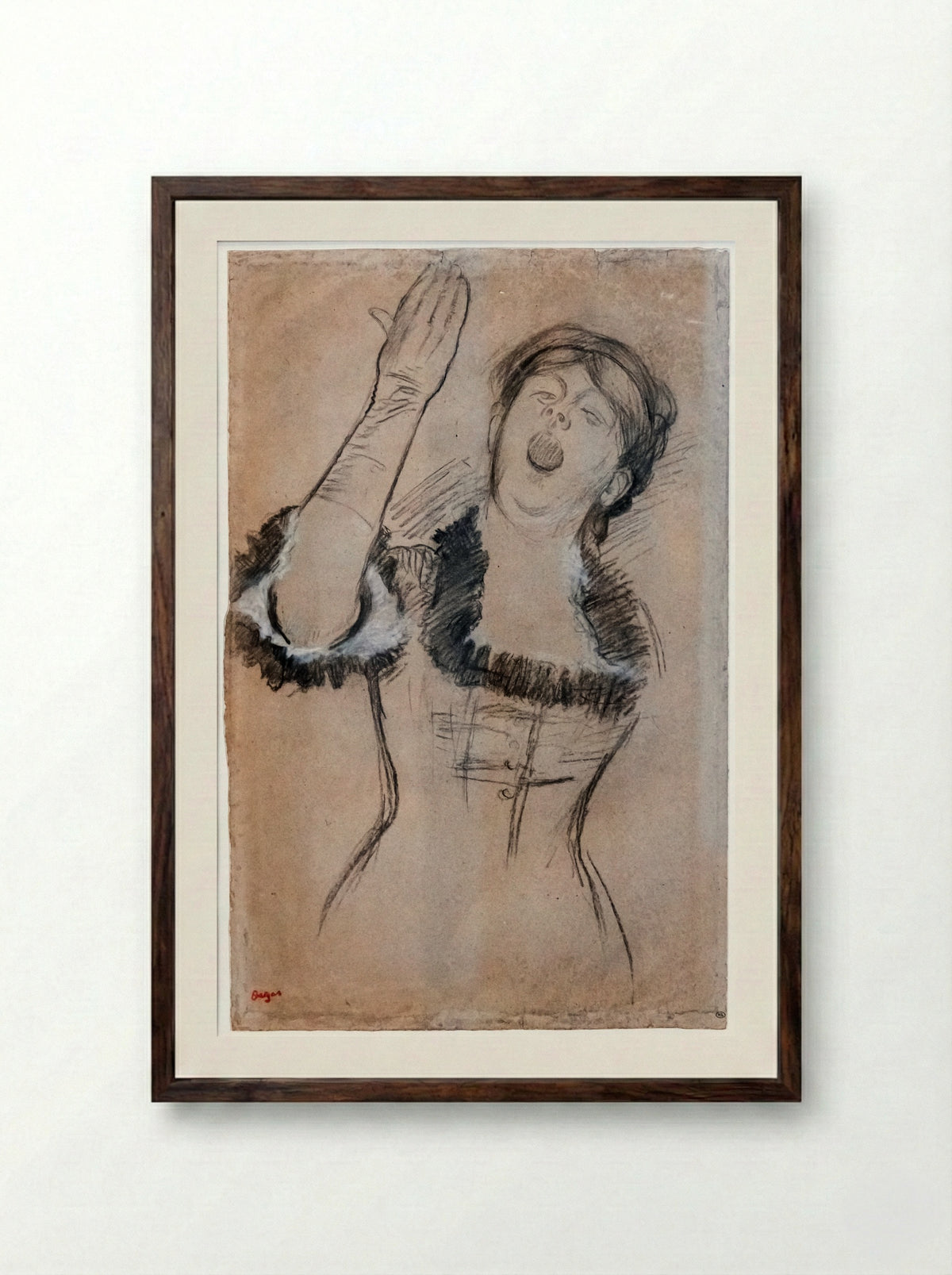 Singer with a Glove - Edgar Degas - Framed Print Dark Wood