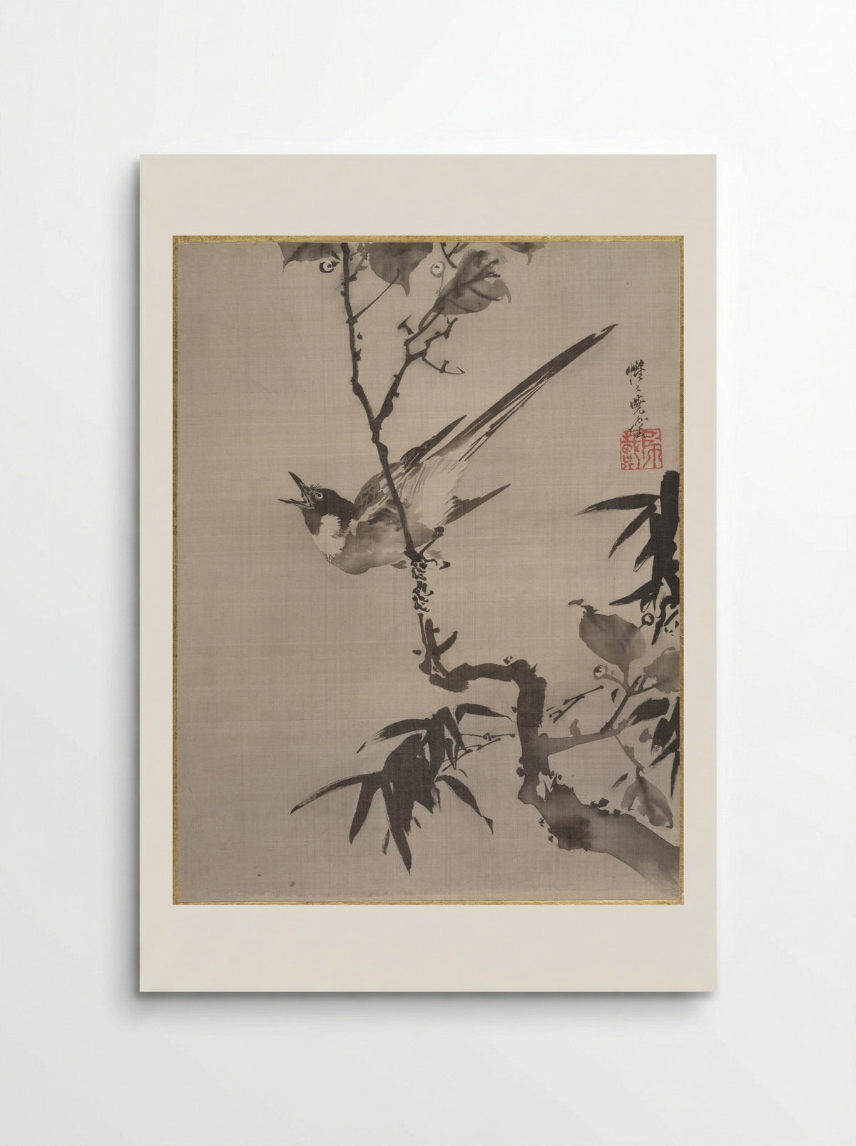 Singing Bird on a Branch - Kawanabe Kyōsai - Poster
