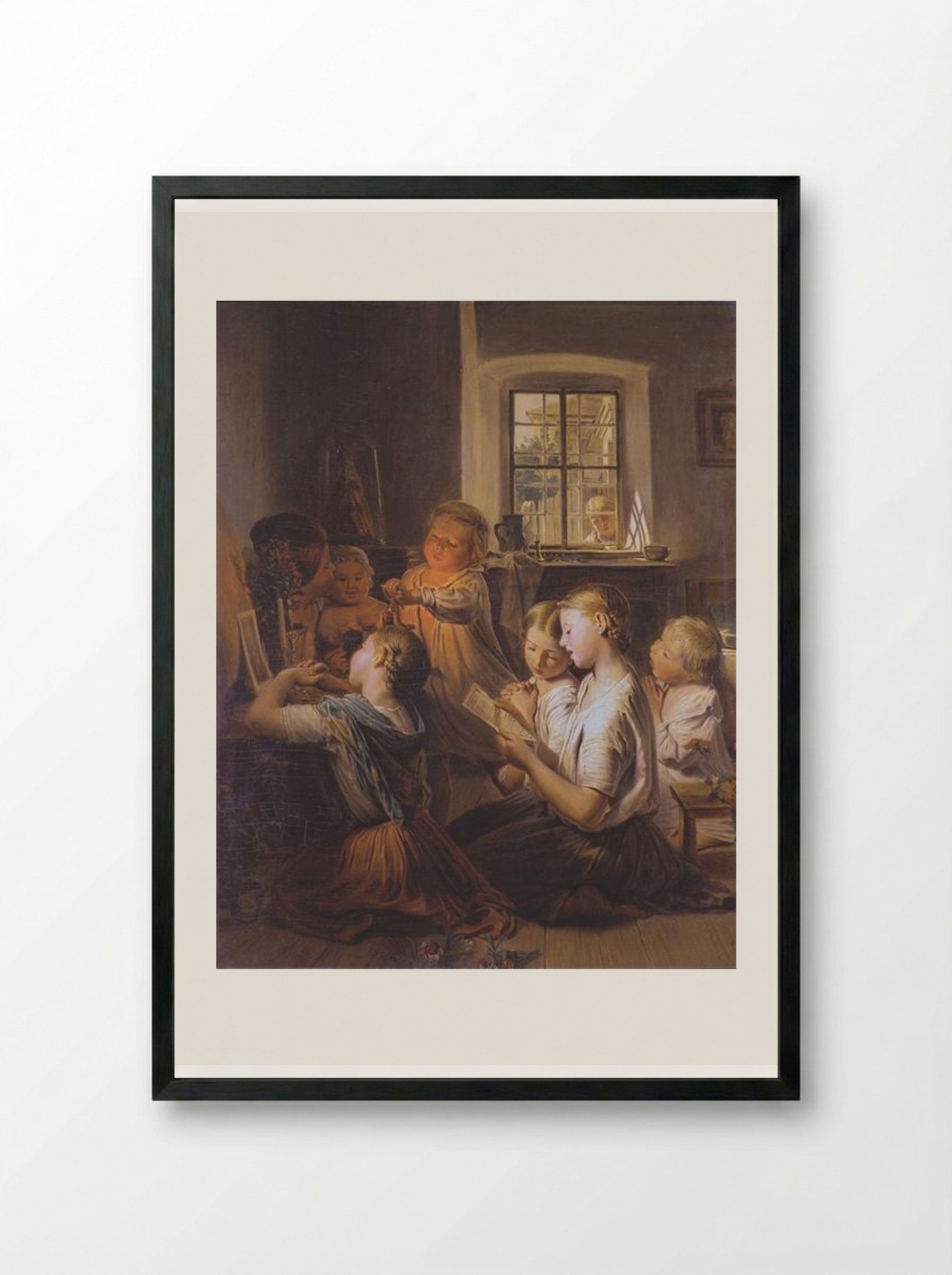 Singing Children - Ferdinand Georg Waldmüller - Framed Print Black