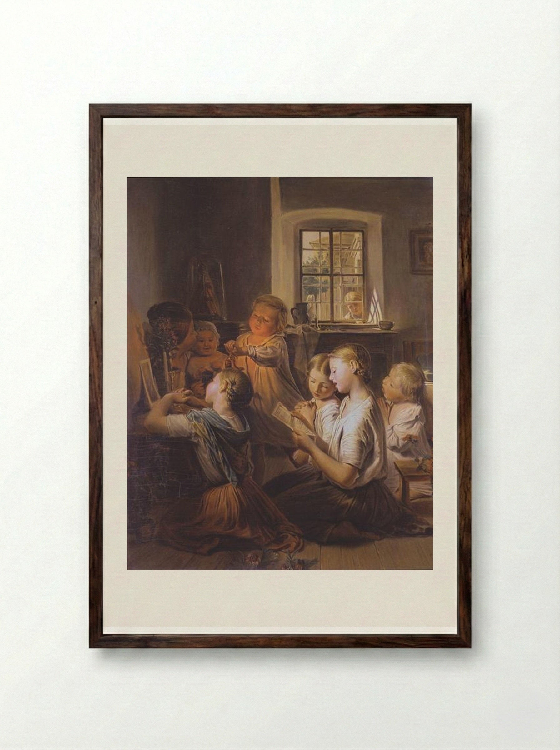 Singing Children - Ferdinand Georg Waldmüller - Framed Print Dark Wood
