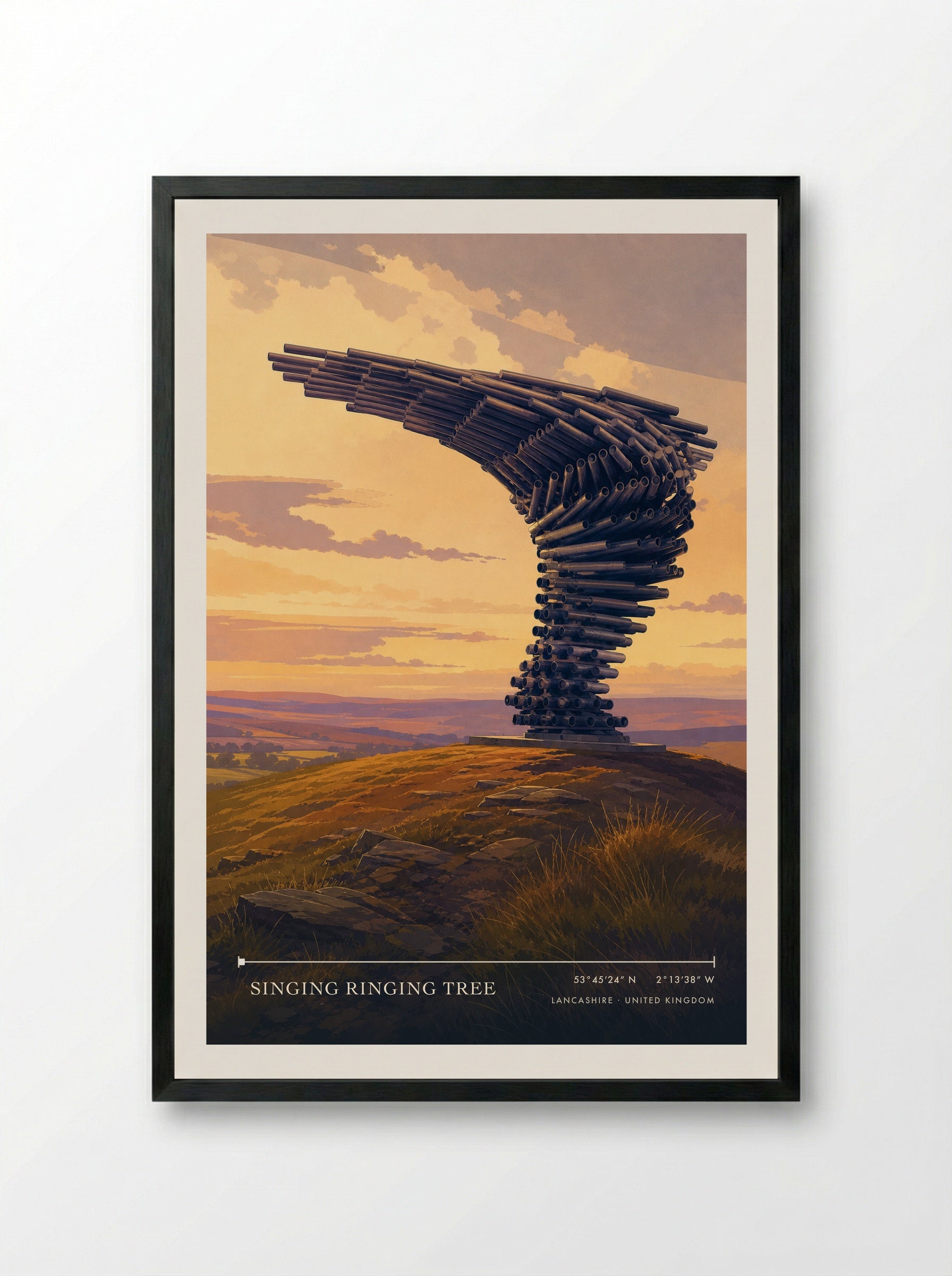 Singing Ringing Tree Lancashire United Kingdom Travel Poster - Framed Print Black
