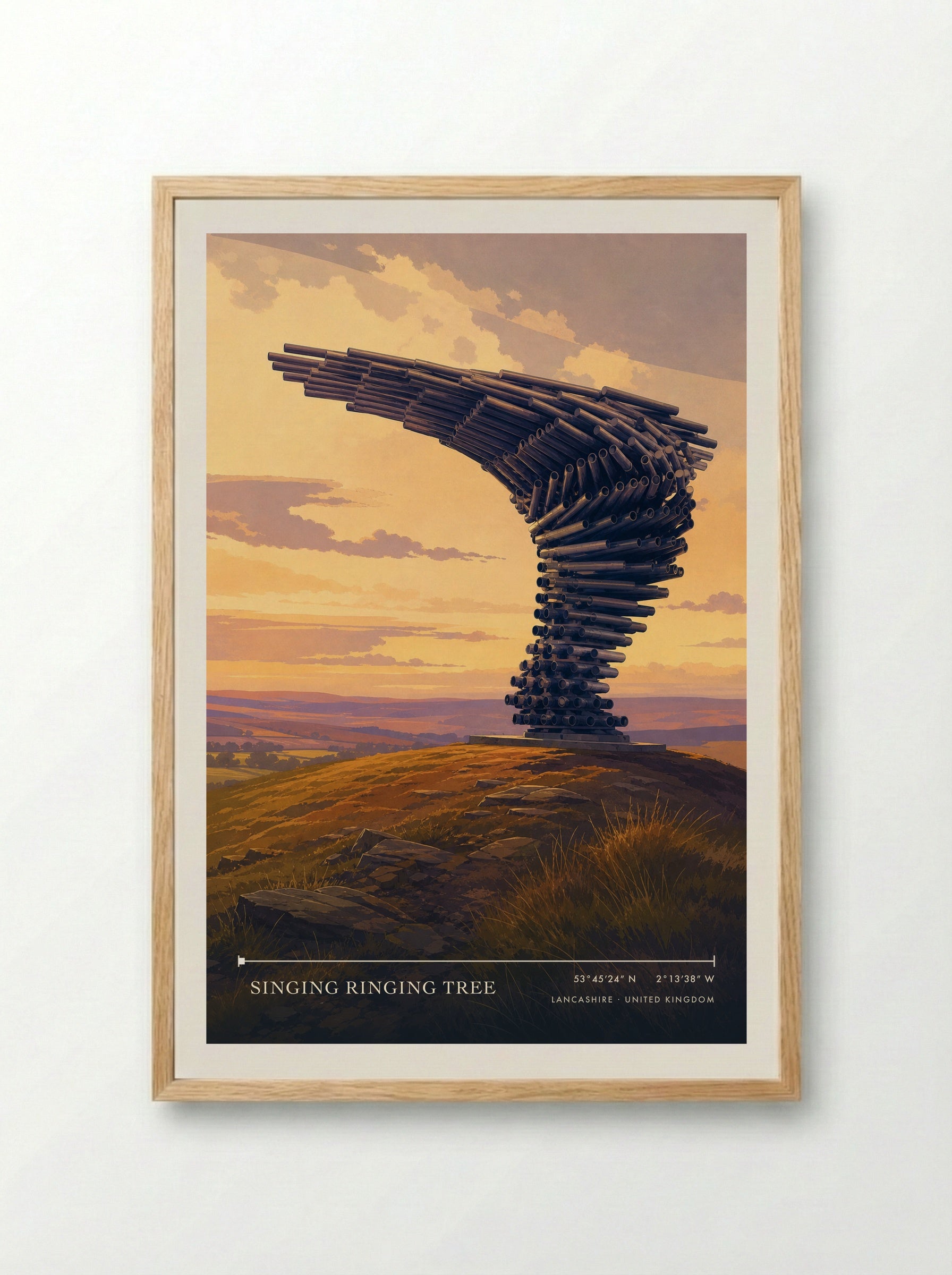 Singing Ringing Tree Lancashire United Kingdom Travel Poster - Framed Print Wood