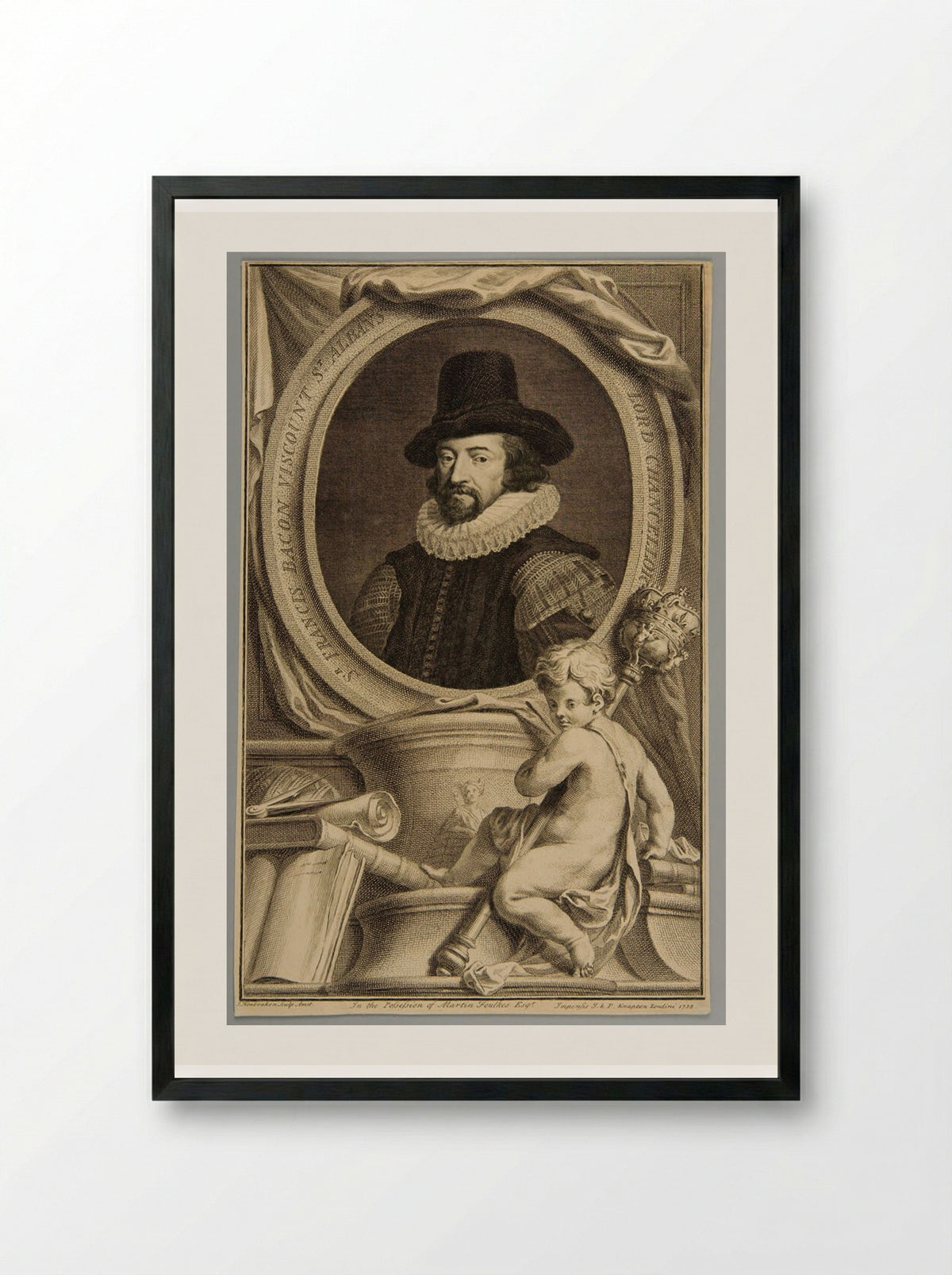 Sir Francis Bacon, Viscount St. Albans - Jacobus Houbraken - Framed Print Black
