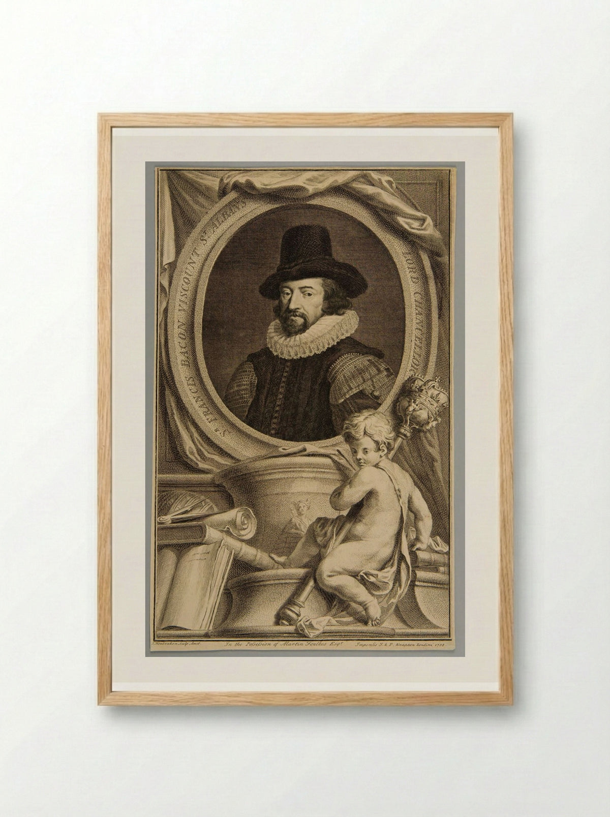 Sir Francis Bacon, Viscount St. Albans - Jacobus Houbraken - Framed Print Wood