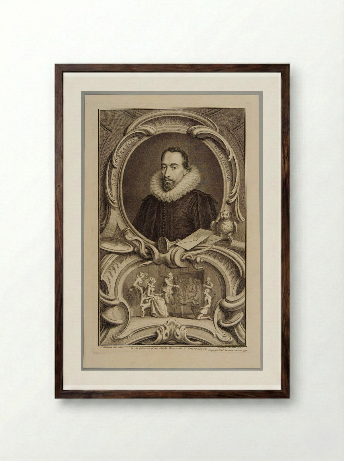 Sir Francis Walsingham - Jacobus Houbraken - Framed Print Dark Wood