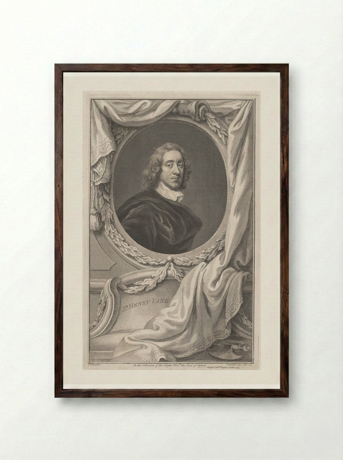 Sir Henry Vane - Jacobus Houbraken - Framed Print Dark Wood