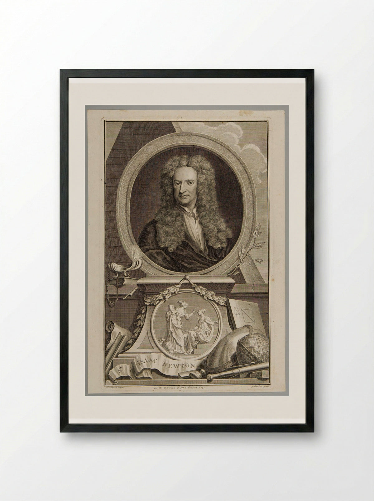 Sir Isaac Newton - Jacobus Houbraken - Framed Print Black
