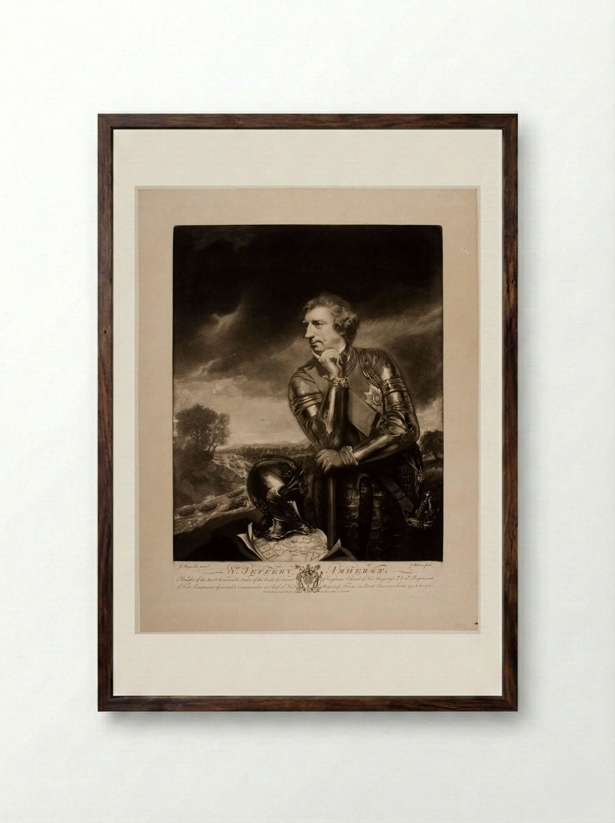 Sir Jeffrey Amherst, Governor of Virginia - James Watson - Framed Print Dark Wood