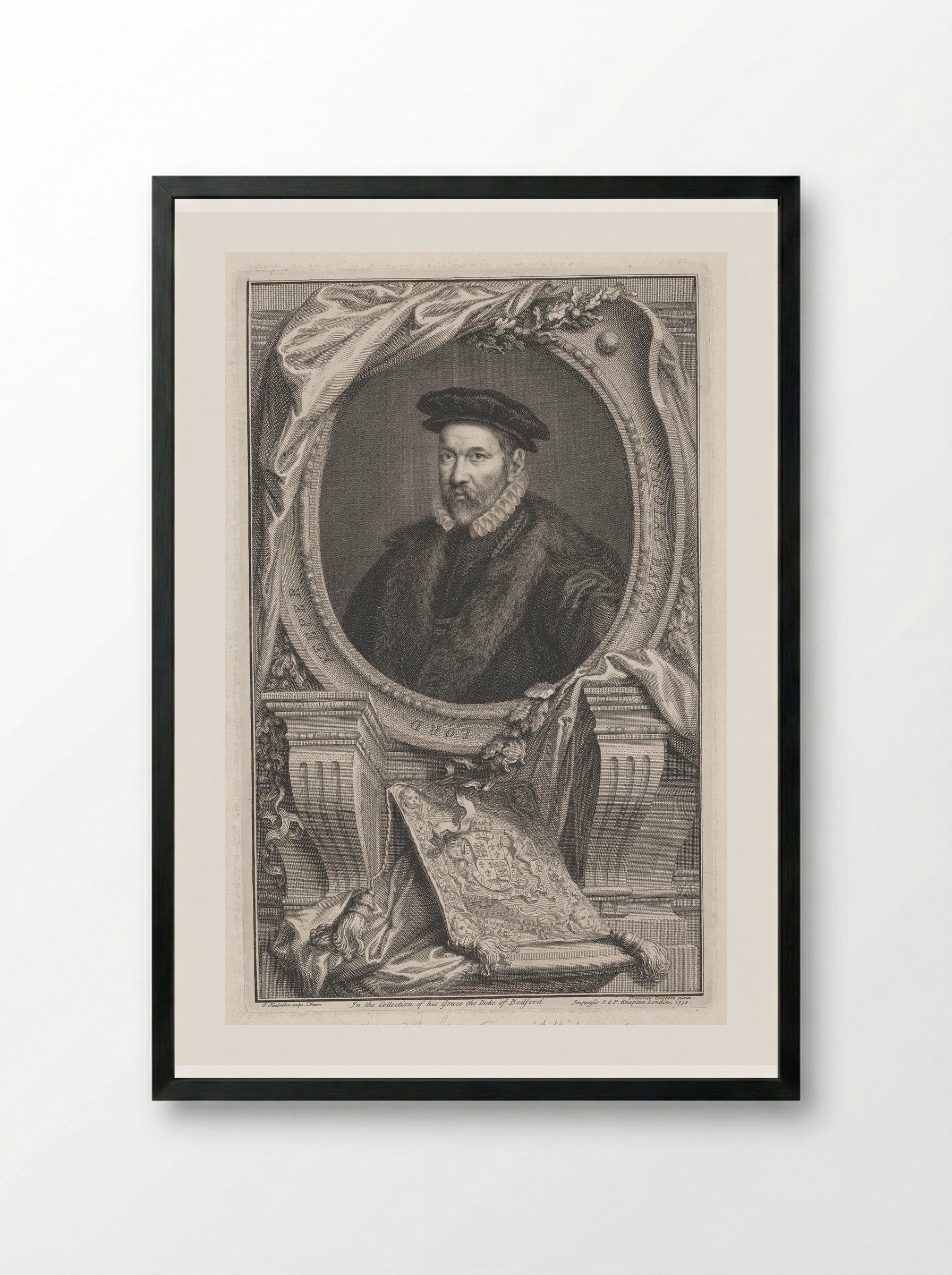 Sir Nicholas Bacon, Lord Keeper - Jacobus Houbraken - Framed Print Black
