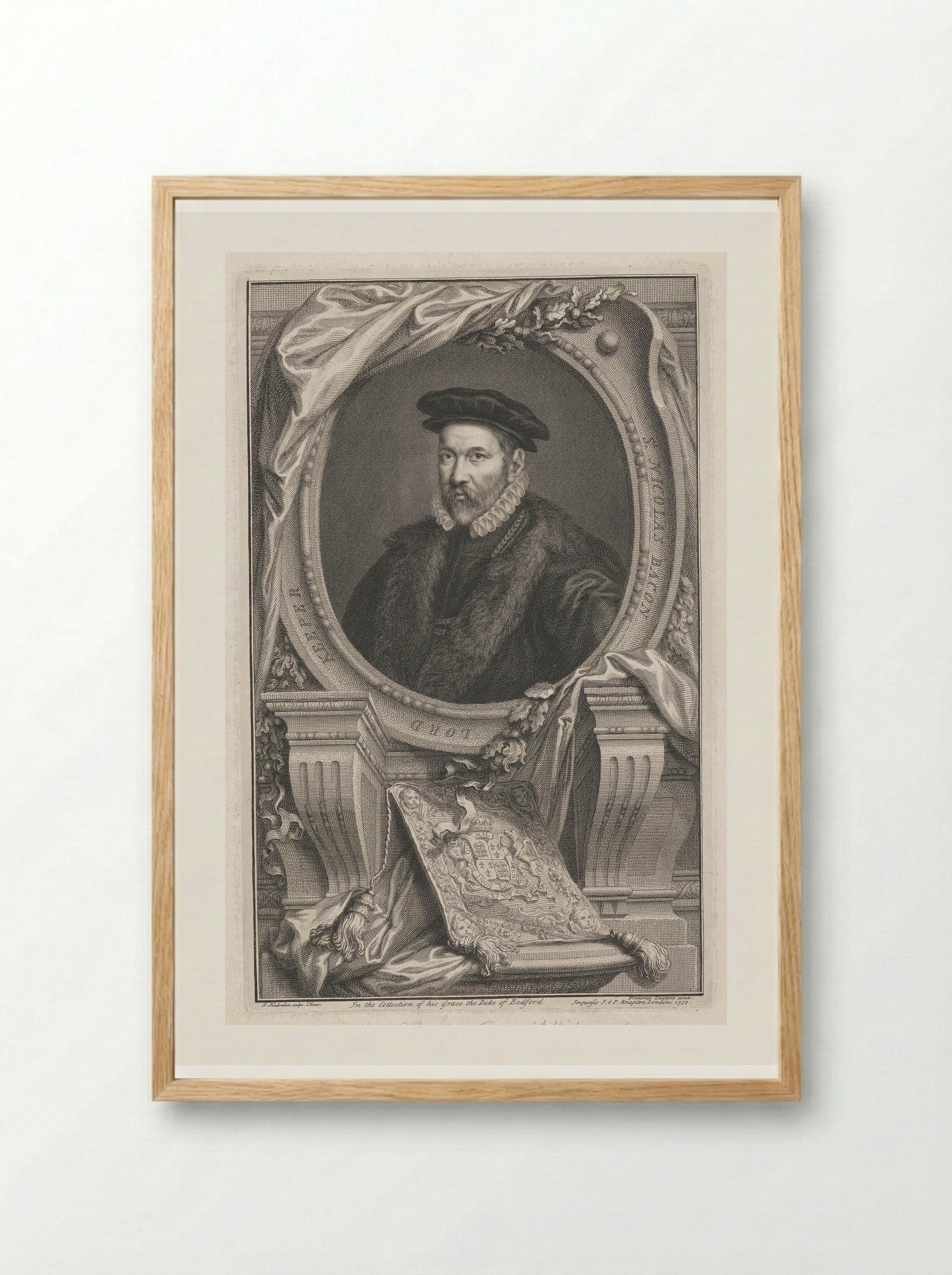 Sir Nicholas Bacon, Lord Keeper - Jacobus Houbraken - Framed Print Wood