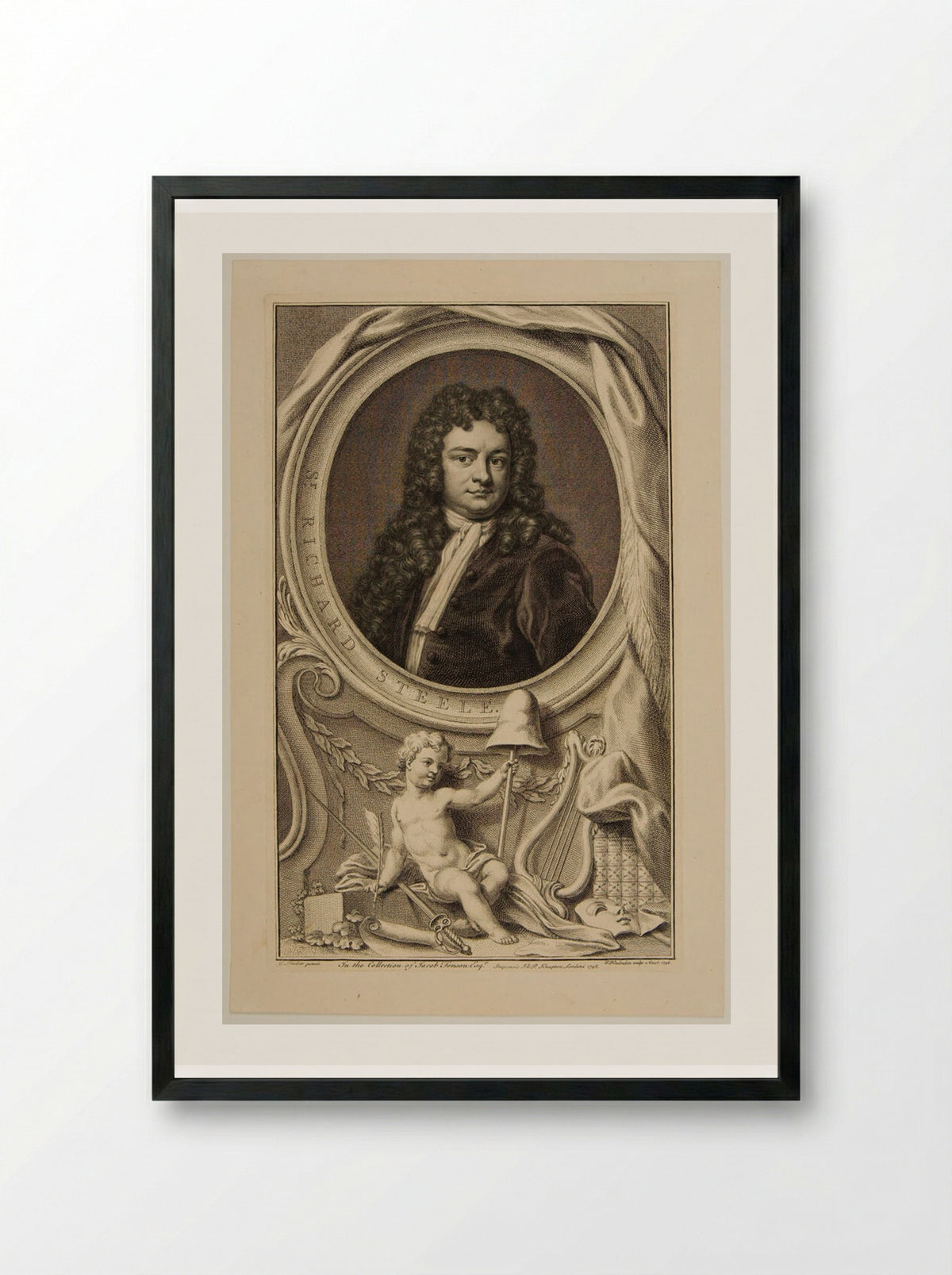 Sir Richard Steele - Jacobus Houbraken - Framed Print Black