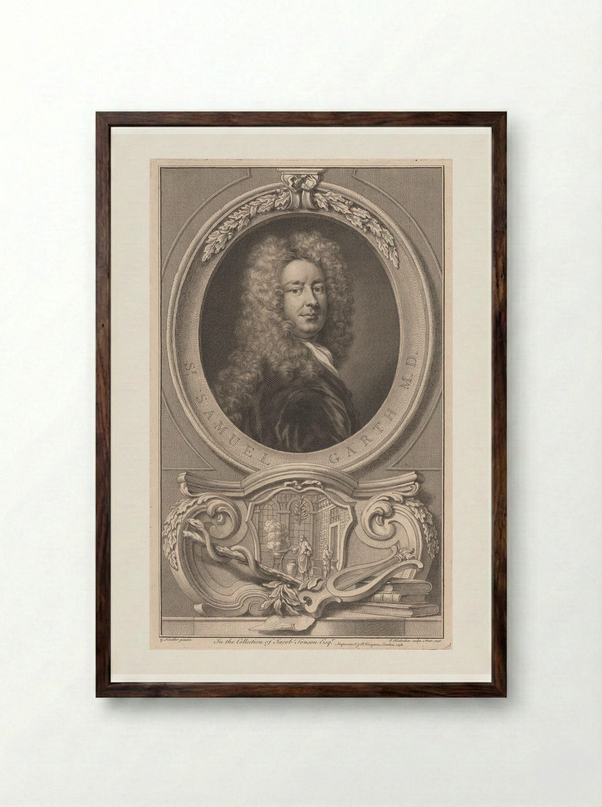 Sir Samuel Garth - Jacobus Houbraken - Framed Print Dark Wood