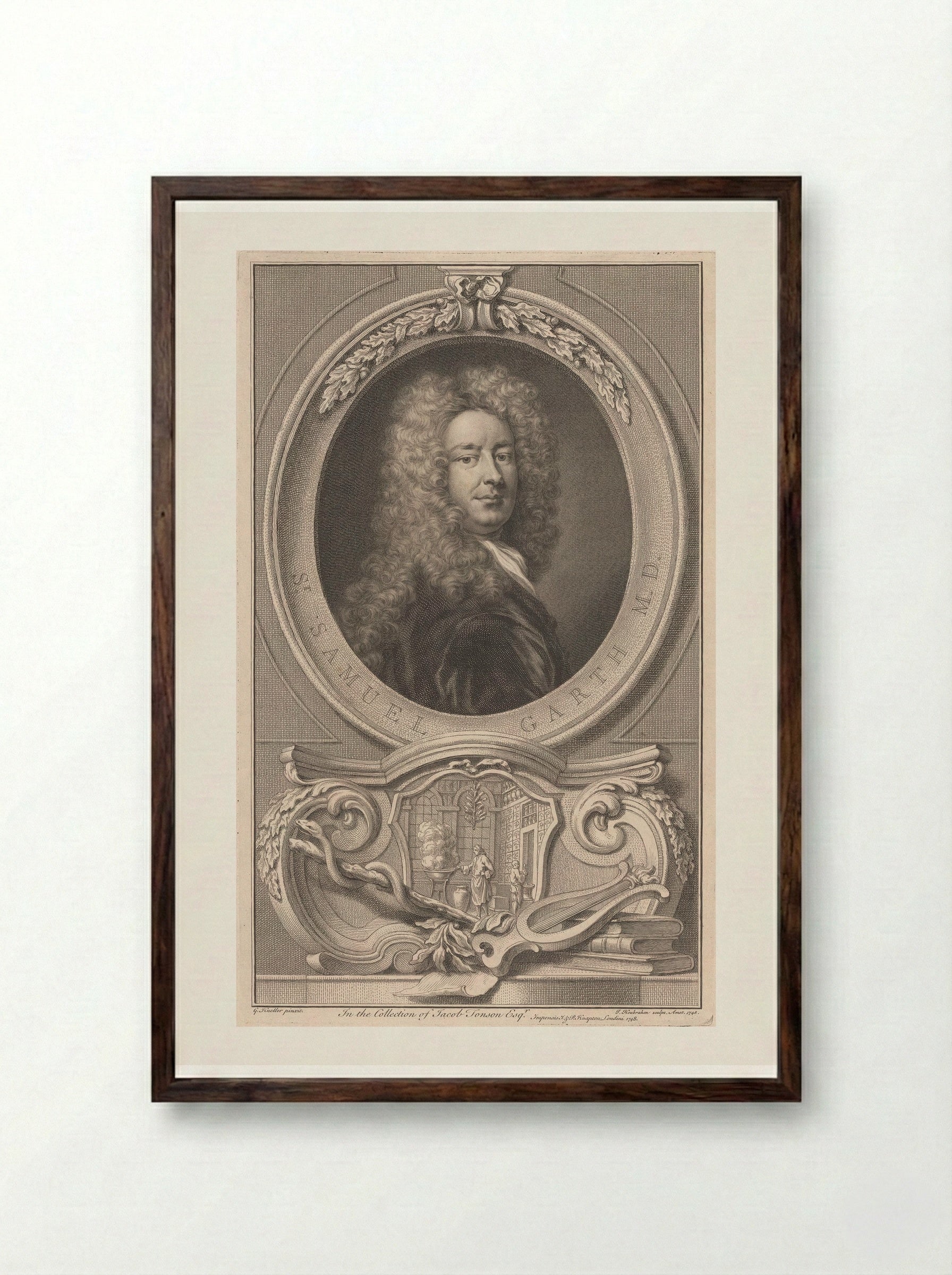 Sir Samuel Garth - Jacobus Houbraken - Framed Print Dark Wood