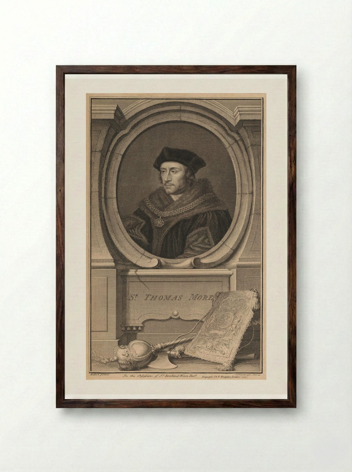 Sir Thomas More - Jacobus Houbraken - Framed Print Dark Wood