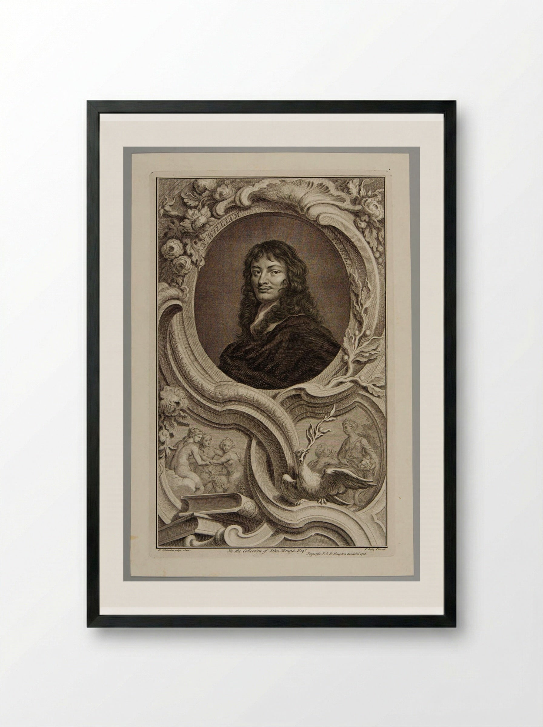 Sir William Temple - Jacobus Houbraken - Framed Print Black