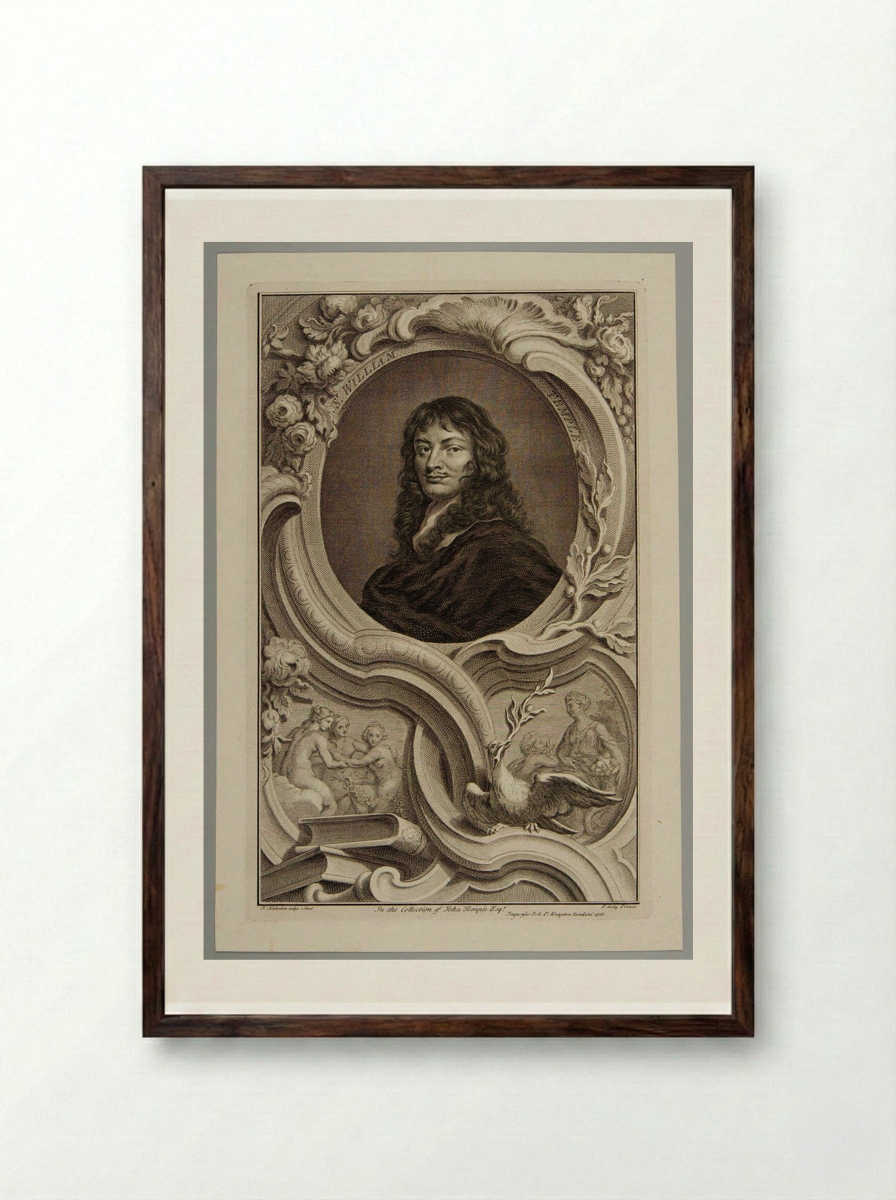 Sir William Temple - Jacobus Houbraken - Framed Print Dark Wood
