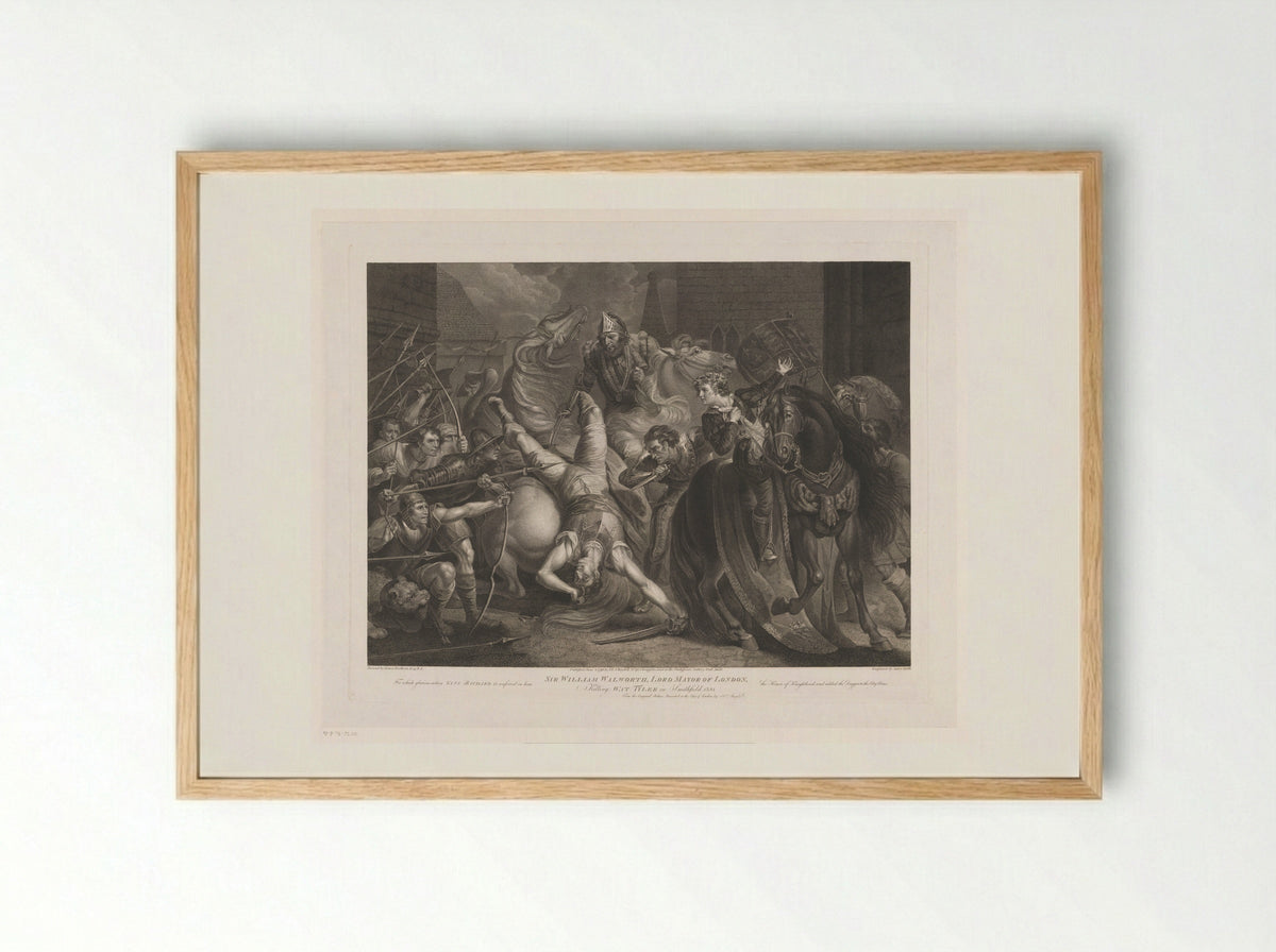 Sir William Walworth, Lord Mayor of London, Killing Wat Tyler in Smithfield, 1381 - Anker Smith - Framed Print Wood