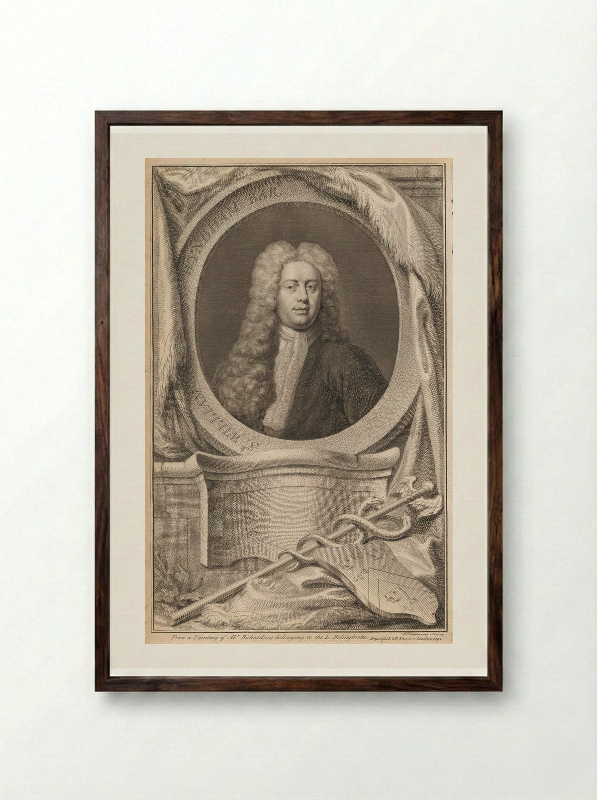 Sir William Wyndham - Jacobus Houbraken - Framed Print Dark Wood