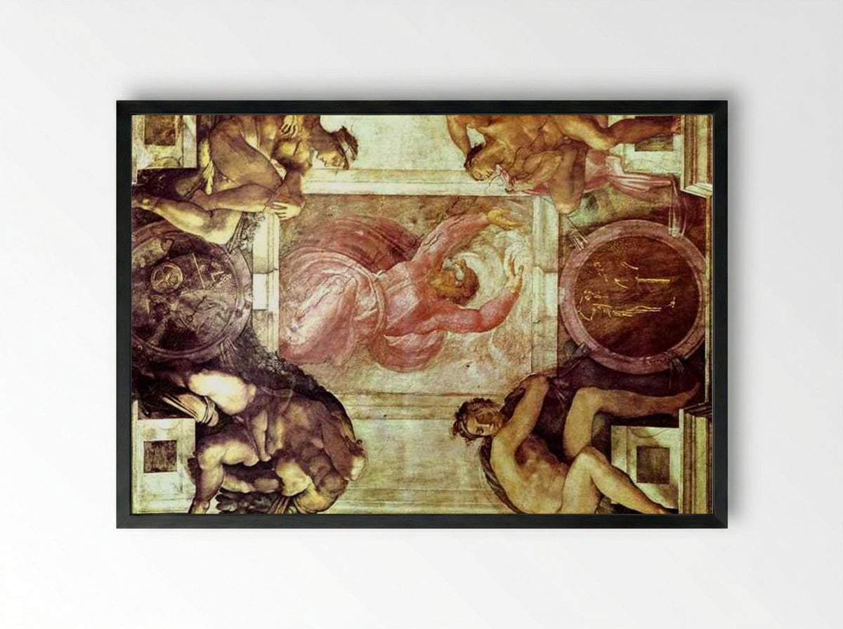 Sistine Chapel Ceiling: God Dividing Light from Darkness - Michelangelo - Framed Print Black