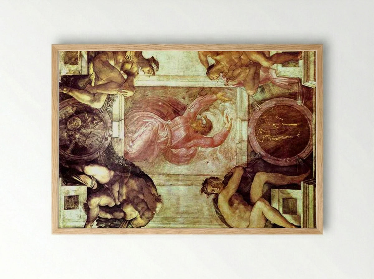 Sistine Chapel Ceiling: God Dividing Light from Darkness - Michelangelo - Framed Print Wood