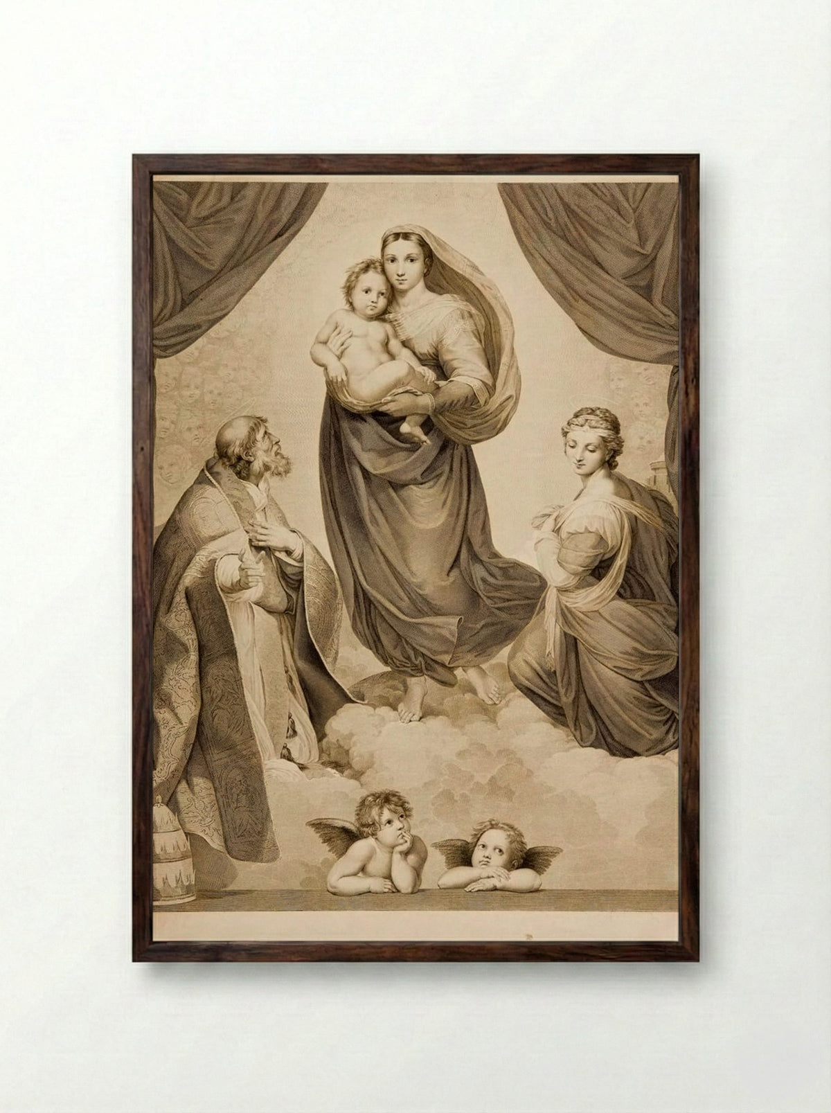 Sistine Madonna - Johann Friedrich Wilhelm Müller - Framed Print Dark Wood