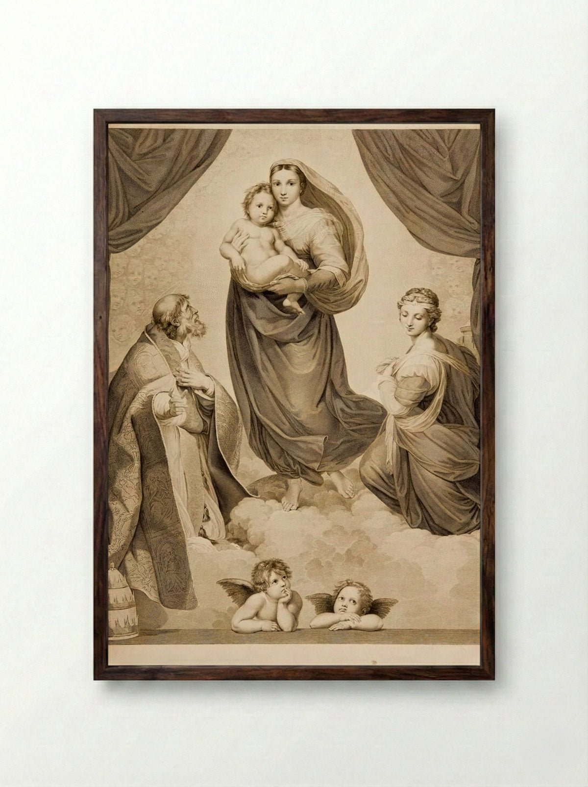 Sistine Madonna - Johann Friedrich Wilhelm Müller - Framed Print Dark Wood