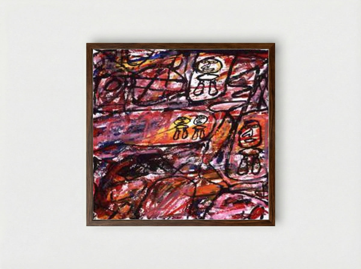 Site with four characters - Jean Dubuffet - Framed Print Dark Wood