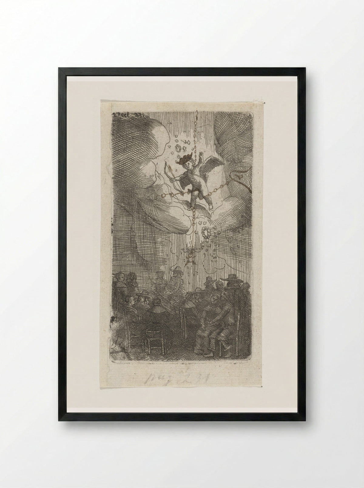 Sitting Couples Beneath Cupid in the Clouds - Samuel van Hoogstraten - Framed Print Black