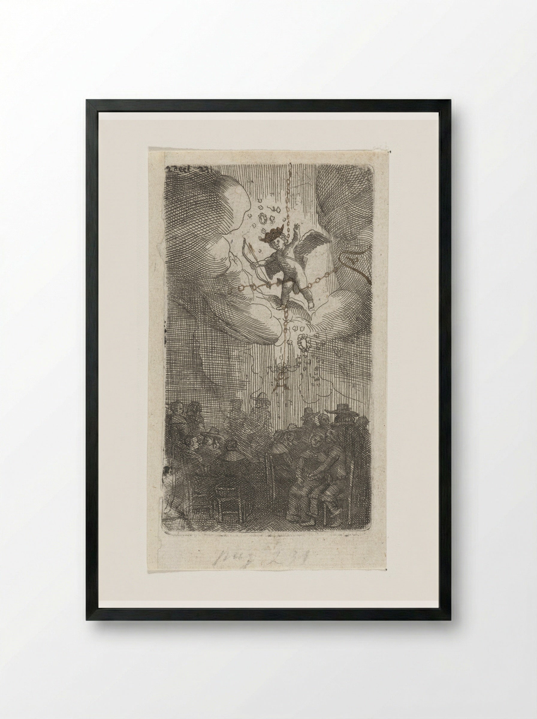 Sitting Couples Beneath Cupid in the Clouds - Samuel van Hoogstraten - Framed Print Black