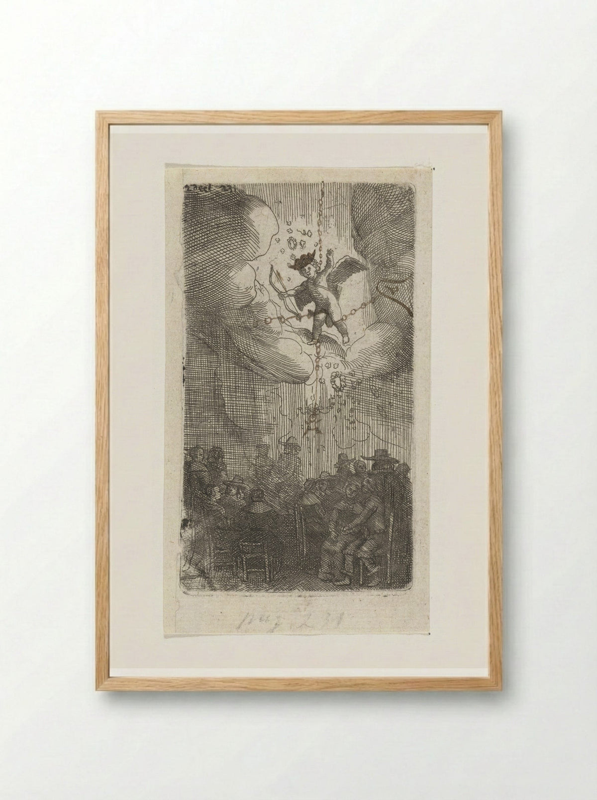 Sitting Couples Beneath Cupid in the Clouds - Samuel van Hoogstraten - Framed Print Wood