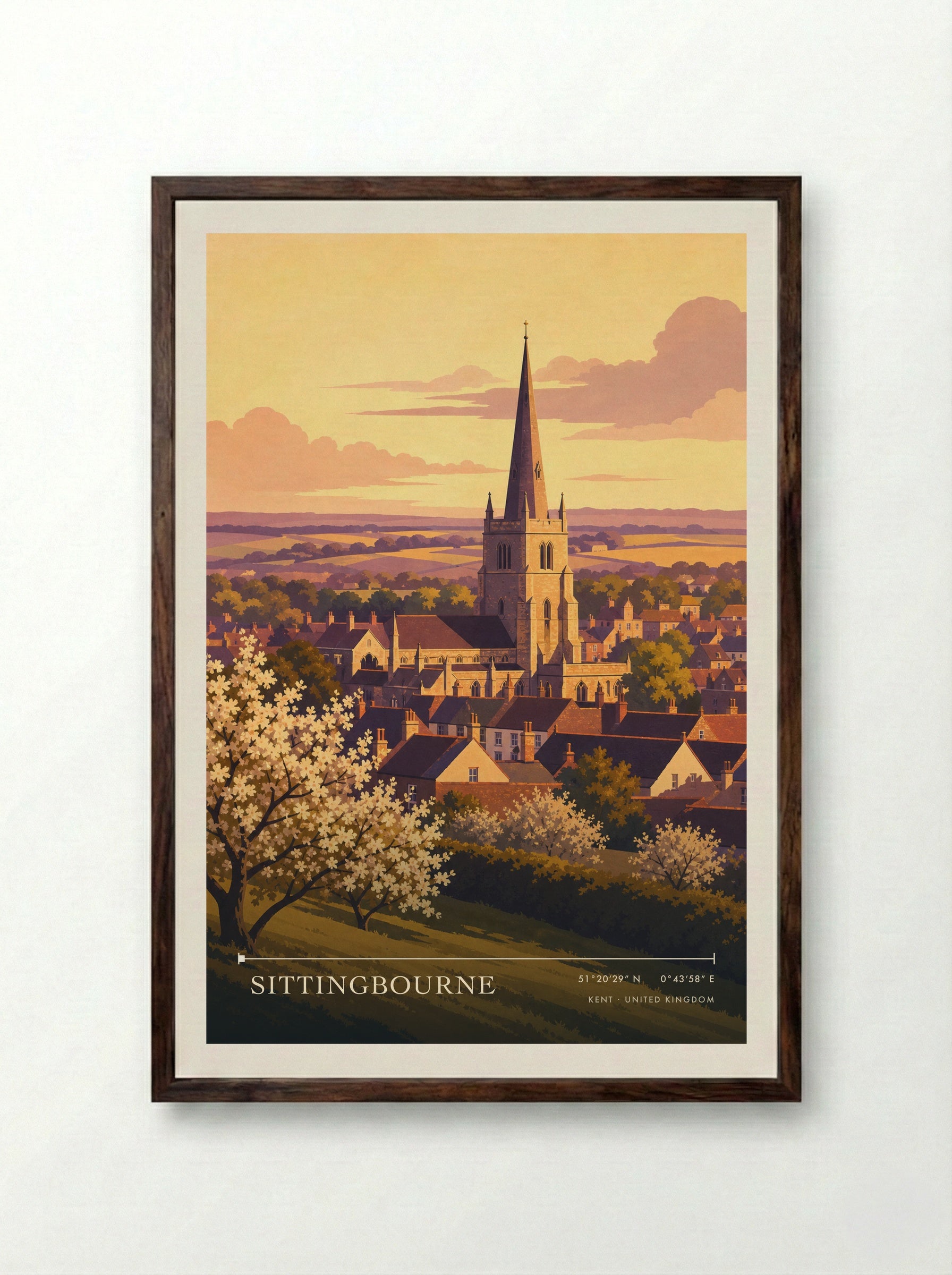 Sittingbourne Kent United Kingdom Travel Poster - Framed Print Dark Wood
