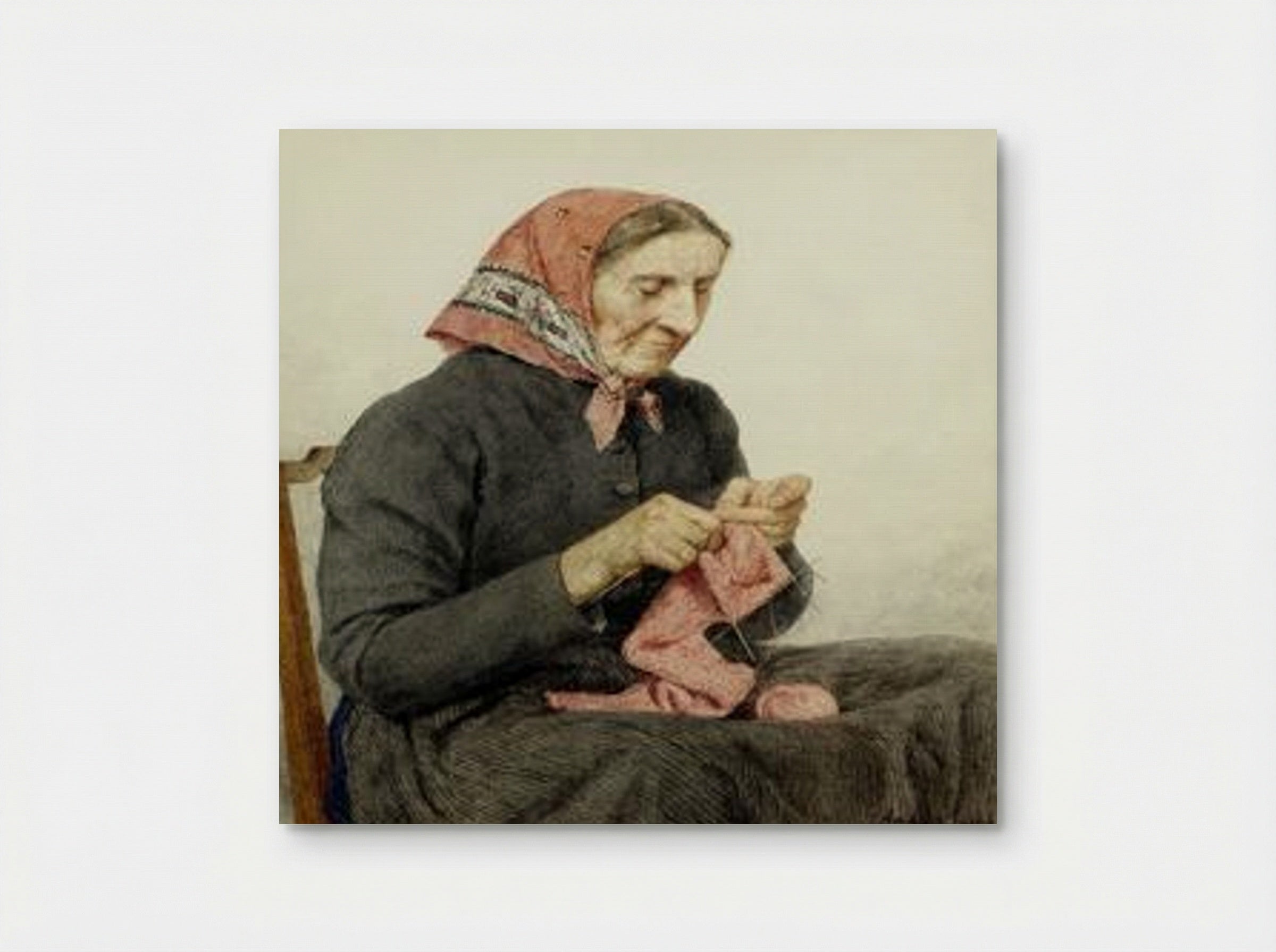 Sitzende Bäuerin beim Stricken - Albert Anker - Poster